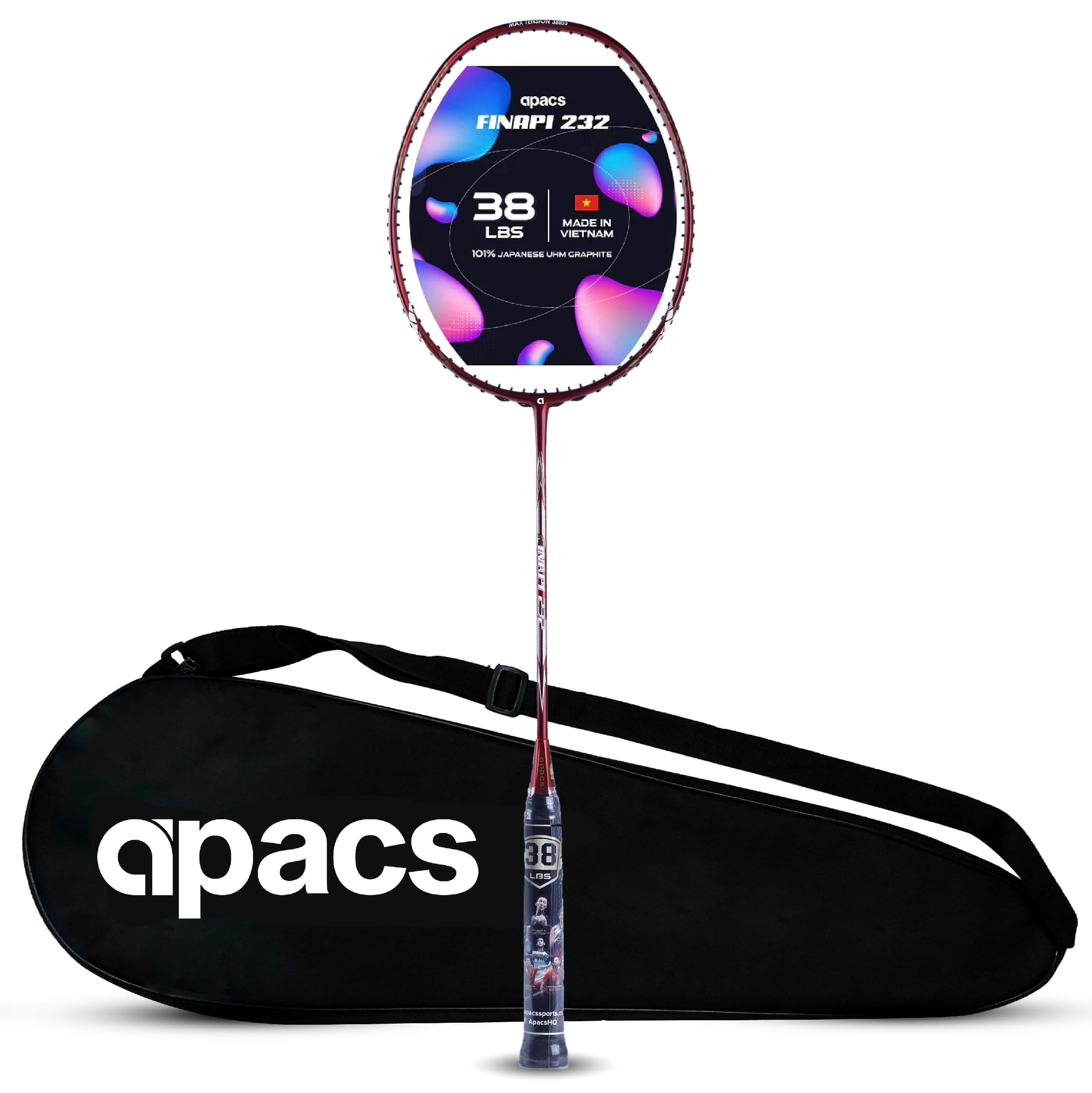 Apacs Finapi 232 (Unstrung, 38 LBS Max Tension) Made in Vietnam | 100% Japanese Graphite | High Modulus | High Power Badminton Racket with Free Full Cover | G1-4 1/4 inches