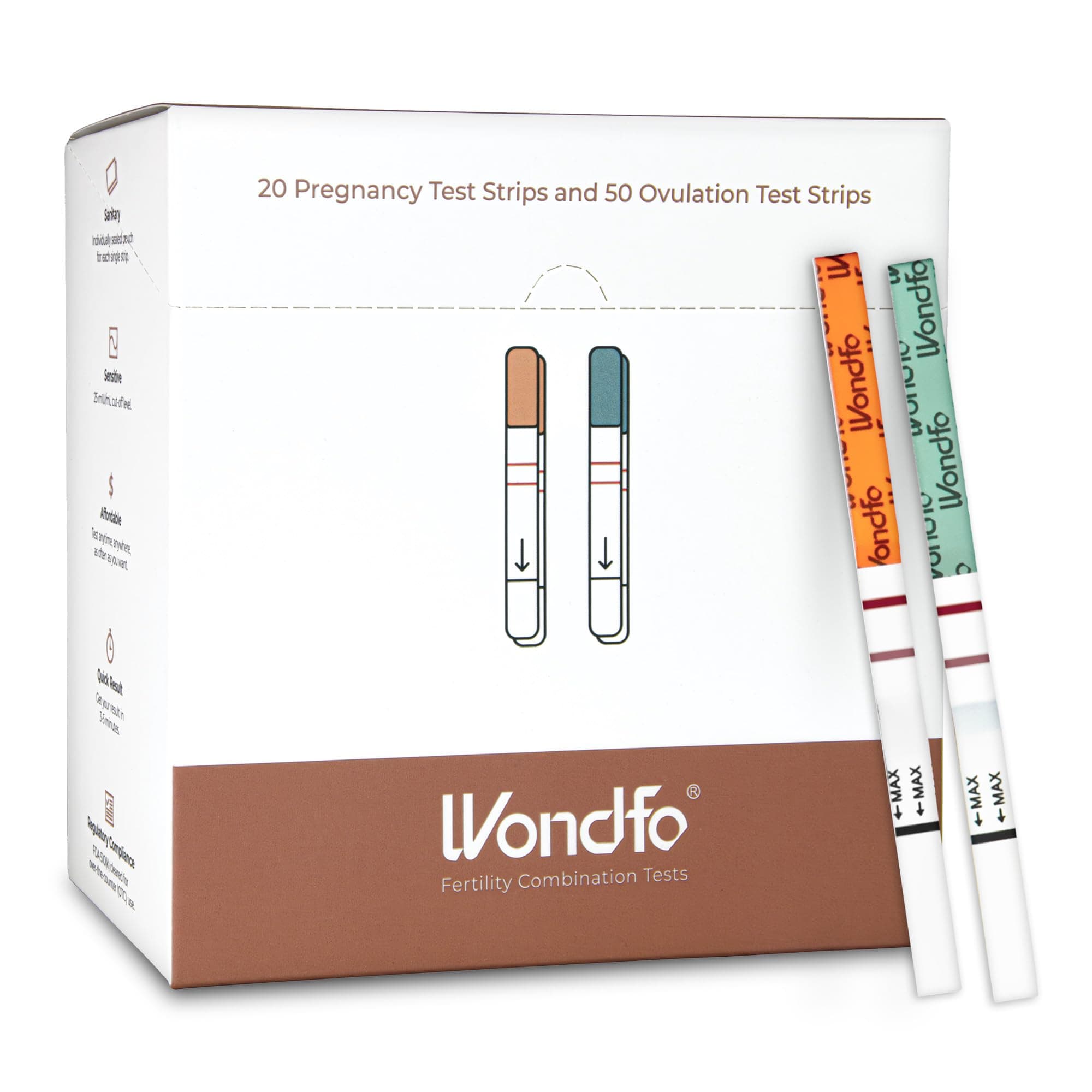 Wondfo 50 Ovulation Test Strips and 20 Pregnancy Test Strips Kit - Rapid Test Detection for Home Self-Checking (50 LH + 20 HCG)