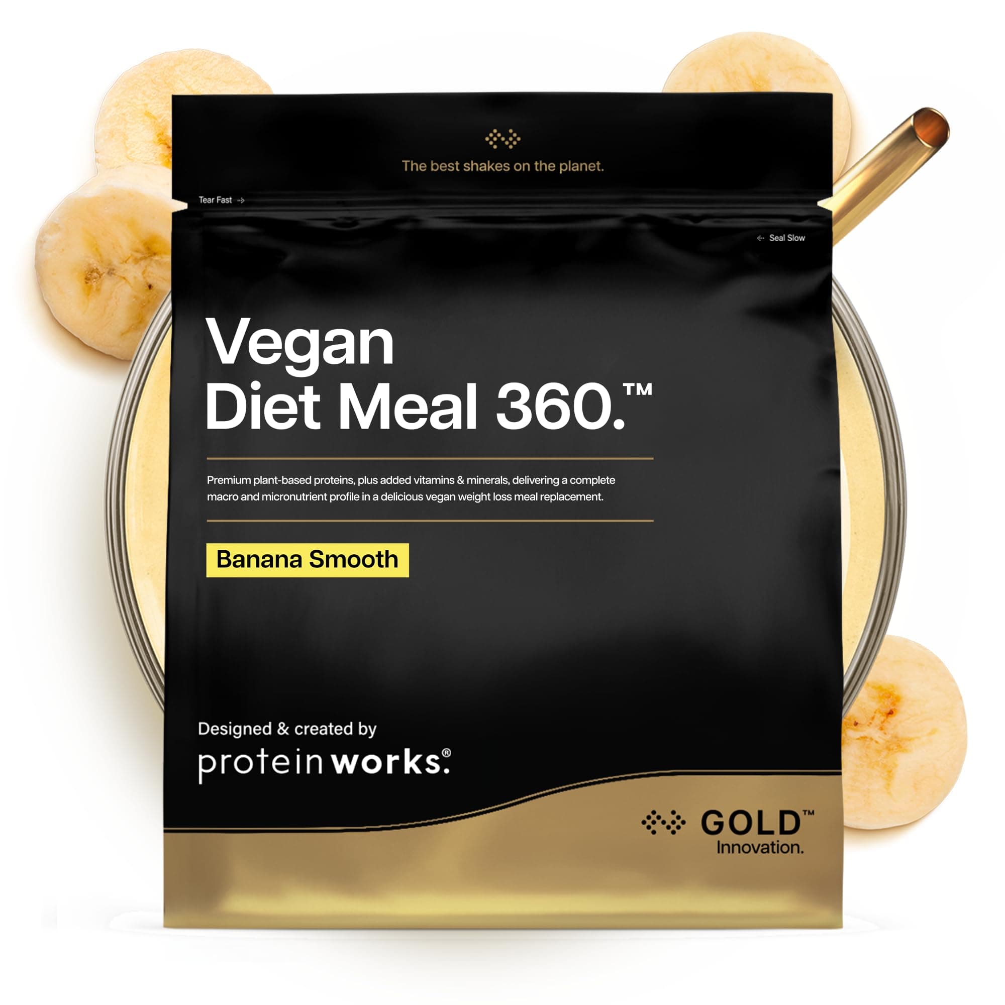 Protein Works | Vegan Diet Meal 360 - GOLD Innovation, Vegan Protein, Diet Meal Replacement Shake, Supports Healthy Weight Loss, Low Sugar, High Fibre, Banana Smooth, 14 Meals, 1kg