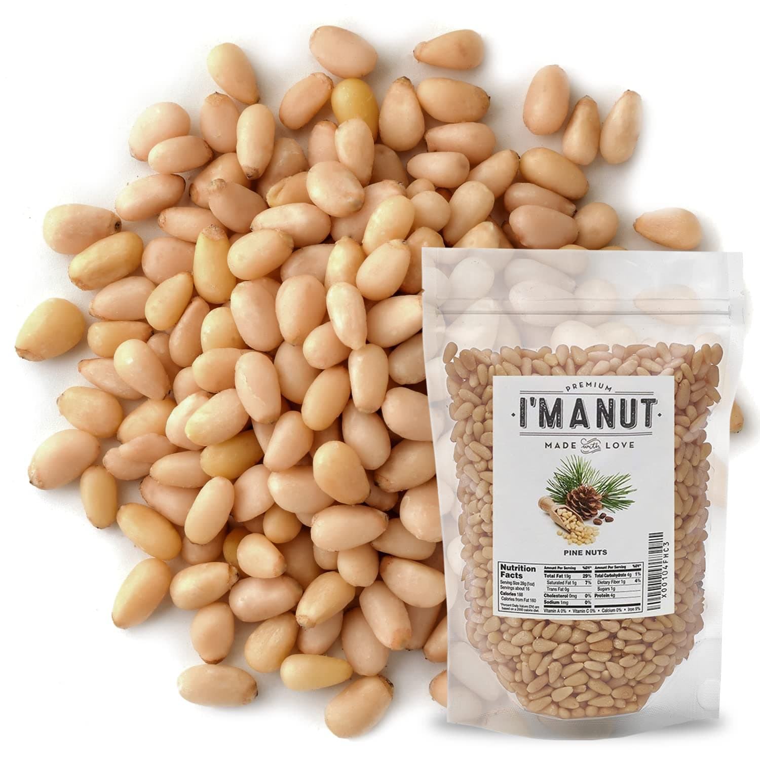 Premium Raw Pine Nuts 32oz (2 lbs.) Non-GMO, No Additives Batch Tested Gluten & Peanut Free, Resealable Pouch for Freshness, Unsalted Pine Nuts - Perfect for Pesto, Salads, Gourmet Cooking and Baking