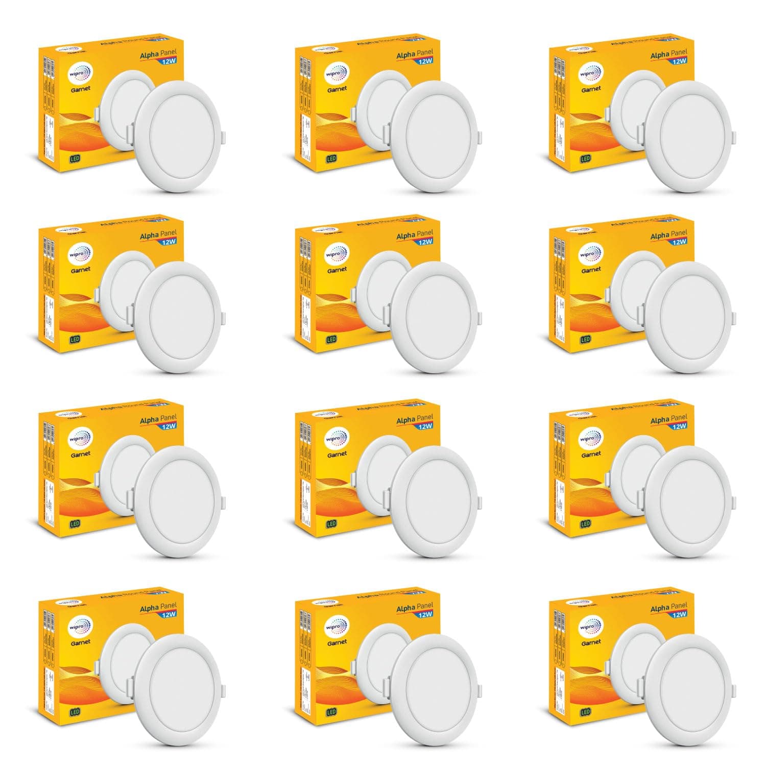 Wipro Garnet 12W Round LED Alpha Panel | Cool Day White (6500K) | Recessed Down Light for False Ceiling | Cutout - 125mm | Pack of 12
