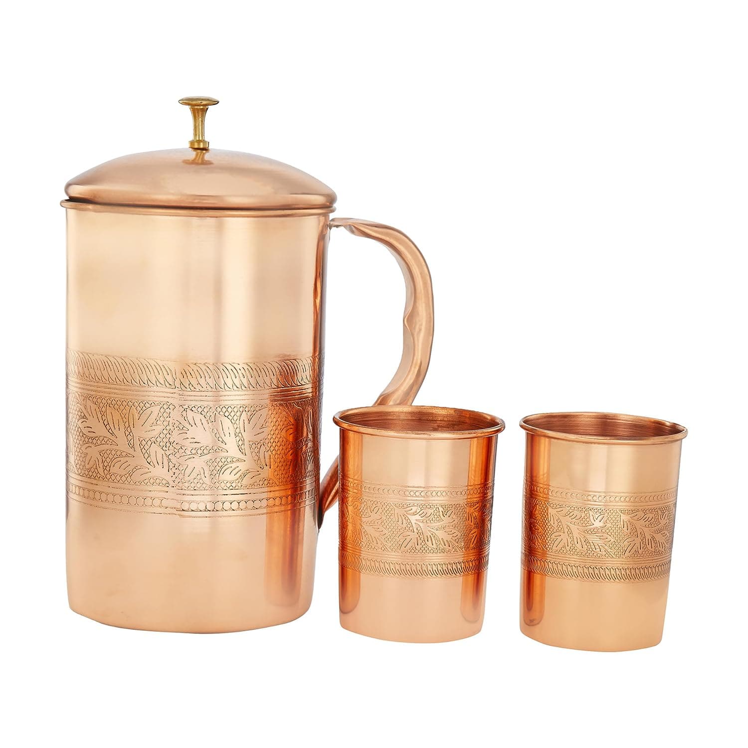 Amazon Brand - Solimo Embossed Copper Jug with 2 Embossed Glasses| 1350 ml | Copper