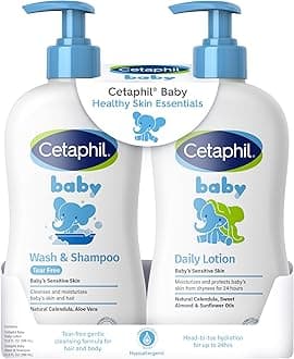 Baby Wash & Shampoo Plus Body Lotion, Healthy Skin Essentials, Head to Toe Hydration for up to 24 Hours, for Delicate, Sensitive Skin, 2 Count (Pack of 1)