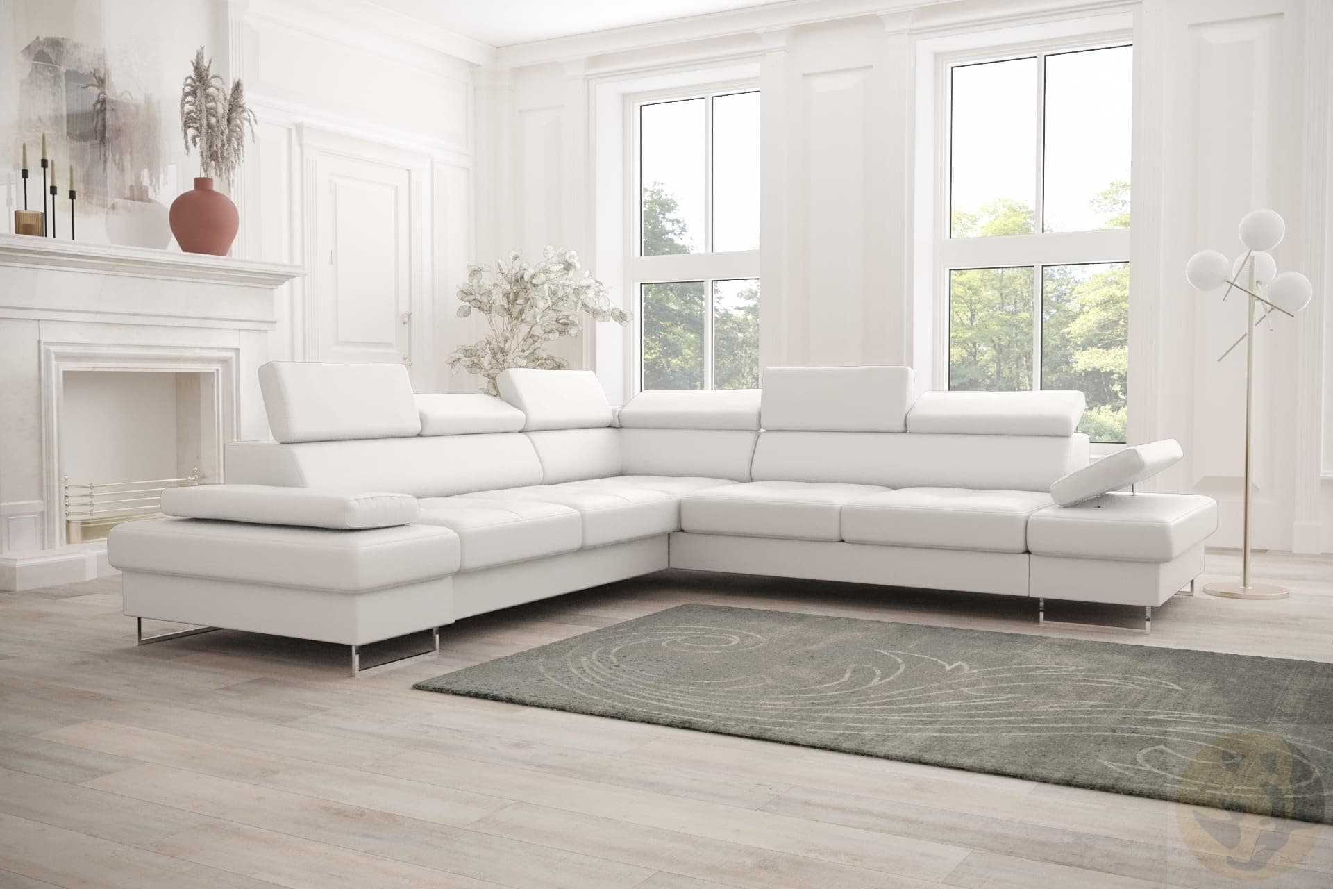 FRIDERIK-EU Leather Corner Sofa with Left and White Convertible Function