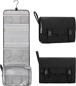 Relavel Travel Toiletry Bag for Men, Hanging Toiletry Bag for Women Makeup Cosmetic Storage Organizer Large Capacity Travel Kit Shaving Bag for Full Sized Container Black