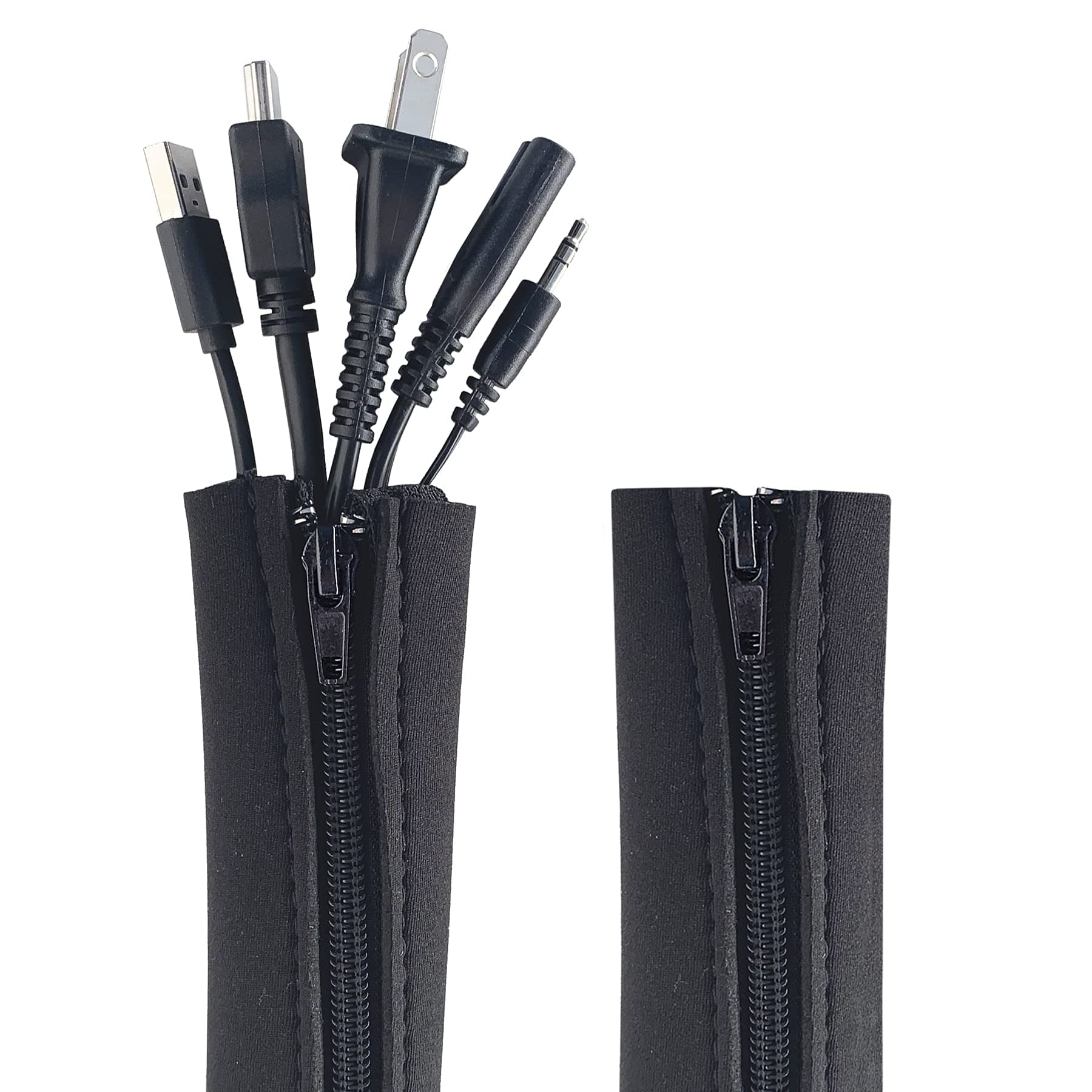 Zipper Cable Sleeve by Wrap-It Storage - 36" x 4" (2-Pack) Black - Cord Organizer and Cable Protector for Desk, Computer, TV Cord Management to Hide and Cover Wire and Extension Cables
