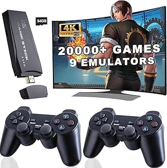 RetroVideo 4K Ultra HD Gaming Console - 24,000+ Games, 10 Emulators, Dual-Player Wireless Game Stick,Black,Retro Gaming System
