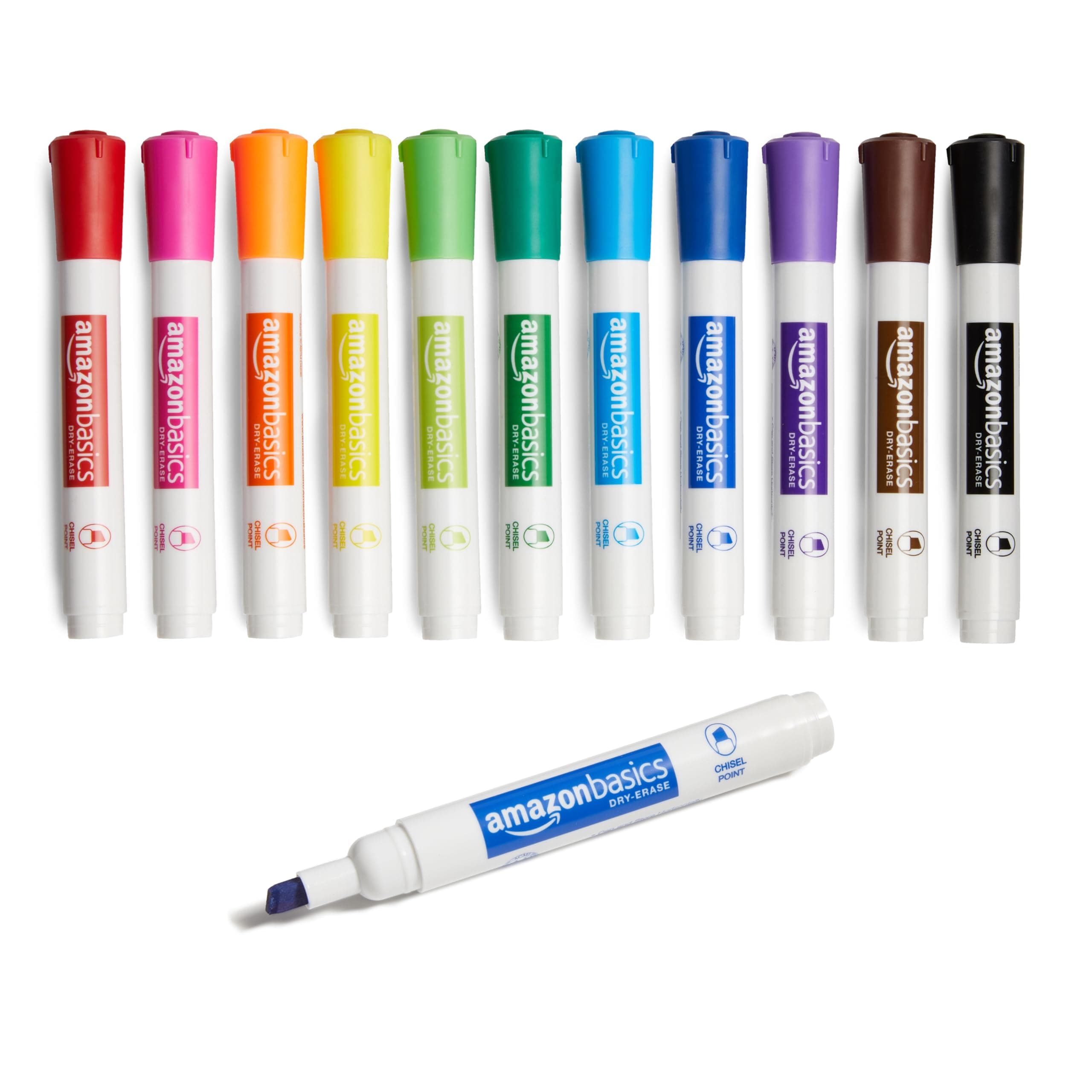 Amazon Basics Low-Odor Dry Erase Markers - Chisel Tip - 12 Pack (Assorted Colors)
