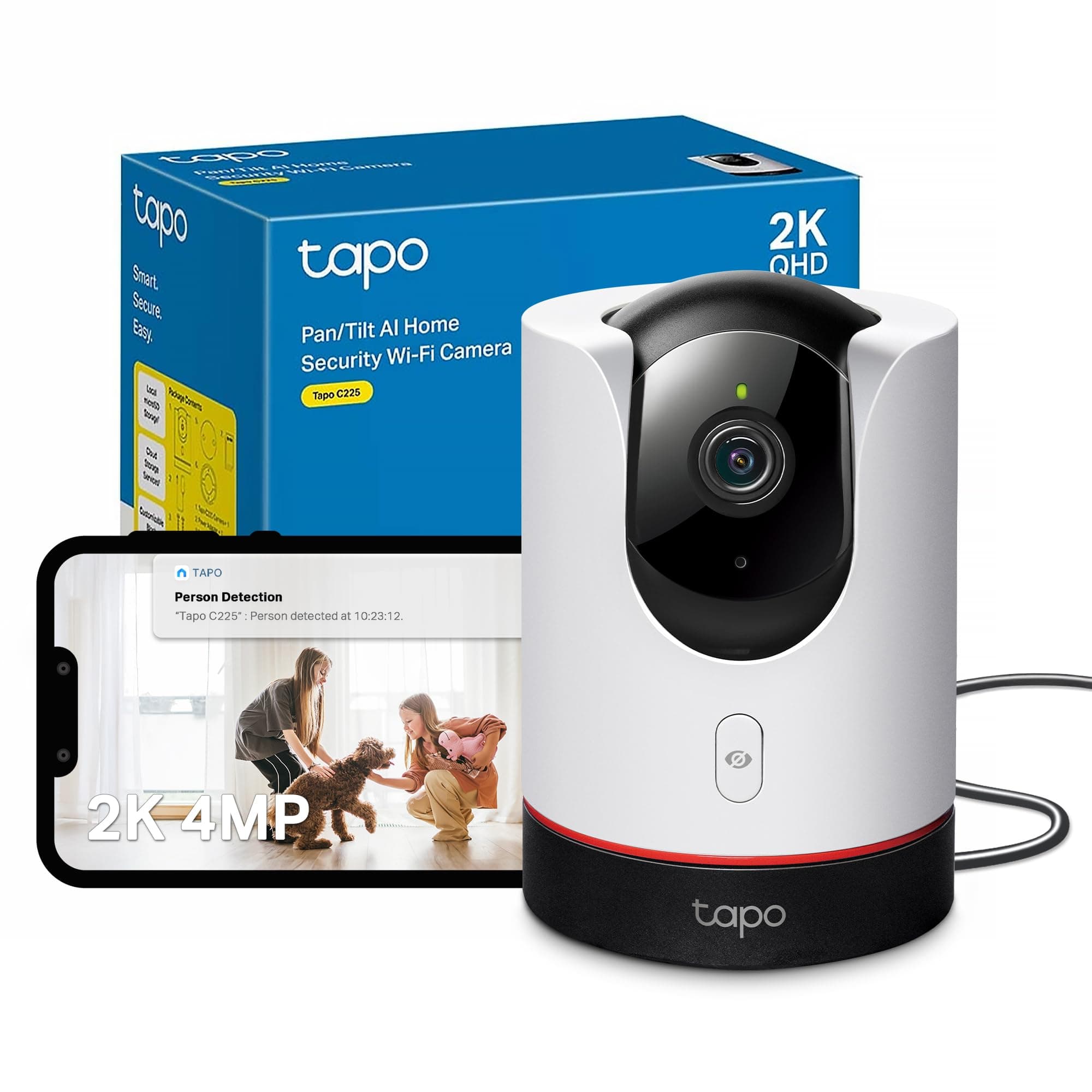 C225 2K 4MP QHD Indoor Camera, Pan/Tilt Security Camera, HDR Live View, 360°Panoramic View, CCTV Camera No Monthly Fee, AI Detection, Two-way Audio, Night Vision, Works with Alexa & Google