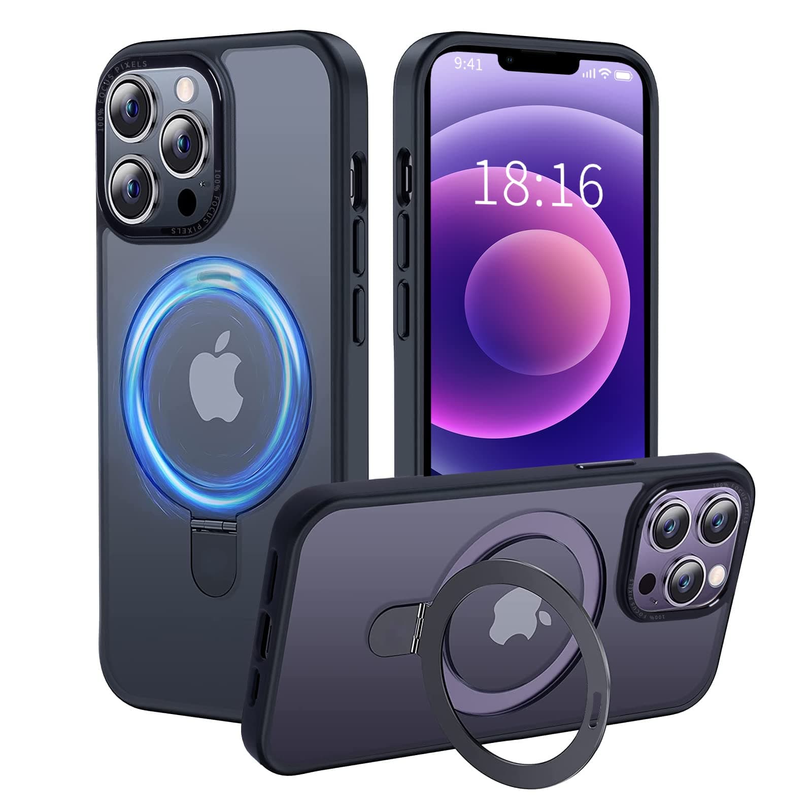 UCHUANG for iPhone 12 Pro Max Case with Magnetic Invisible Stand Cover Shockproof and Anti-Yellow Slim Thin Translucent Matte Protective Magsafe Case for Apple iPhone 12 Pro Max 6.7 inch - Black