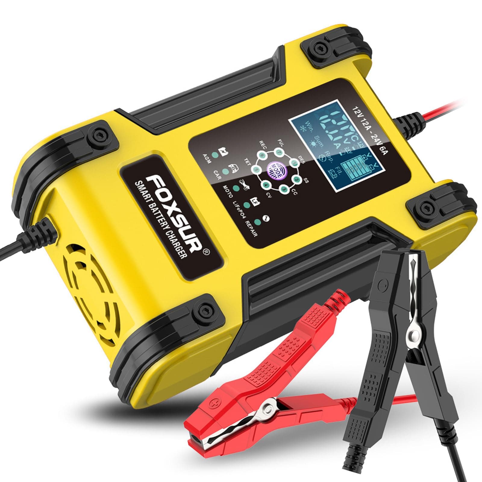 Eacam 7-Stage Car Battery Smart Maintainer with Touching Button, 220V Large Digital Display Multiple Protection Repair Mode for 12V/24V Car SUV RV Motorcycle Truck Yacht