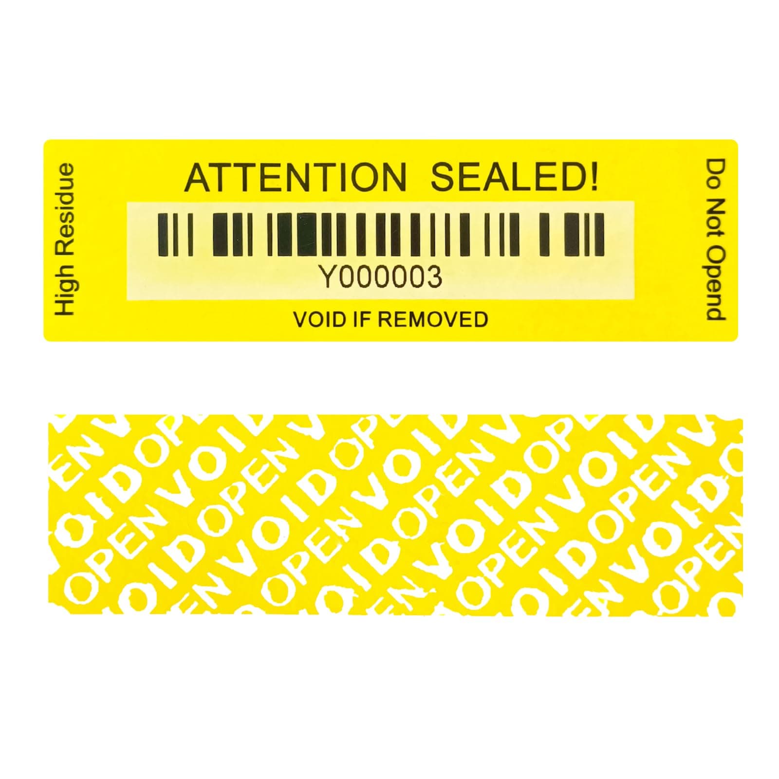 120 pcs Tamper Evident Label Sticker with Bar Code Total Transfer Security Warranty Void Seals/Stickers for Reusable Package with Serial Number(1 x 3.4Inches,Yellow)