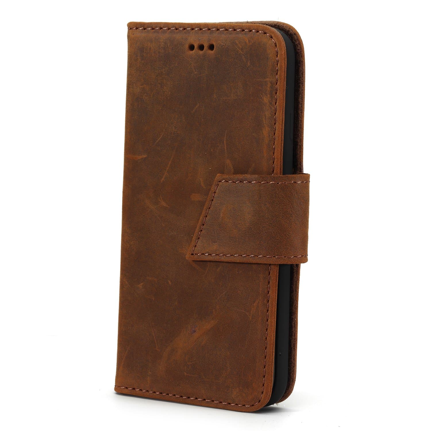 iPhone 8 Plus, iPhone 7 Plus Case, WEOZE Handmade Genuine Leather [Vintage Crazy Horse Pattern] +Wallet Case Book Design w/Flip Cover, Stand[Card Slot], Magnetic Strap- QI/Wireless Charging Compatible