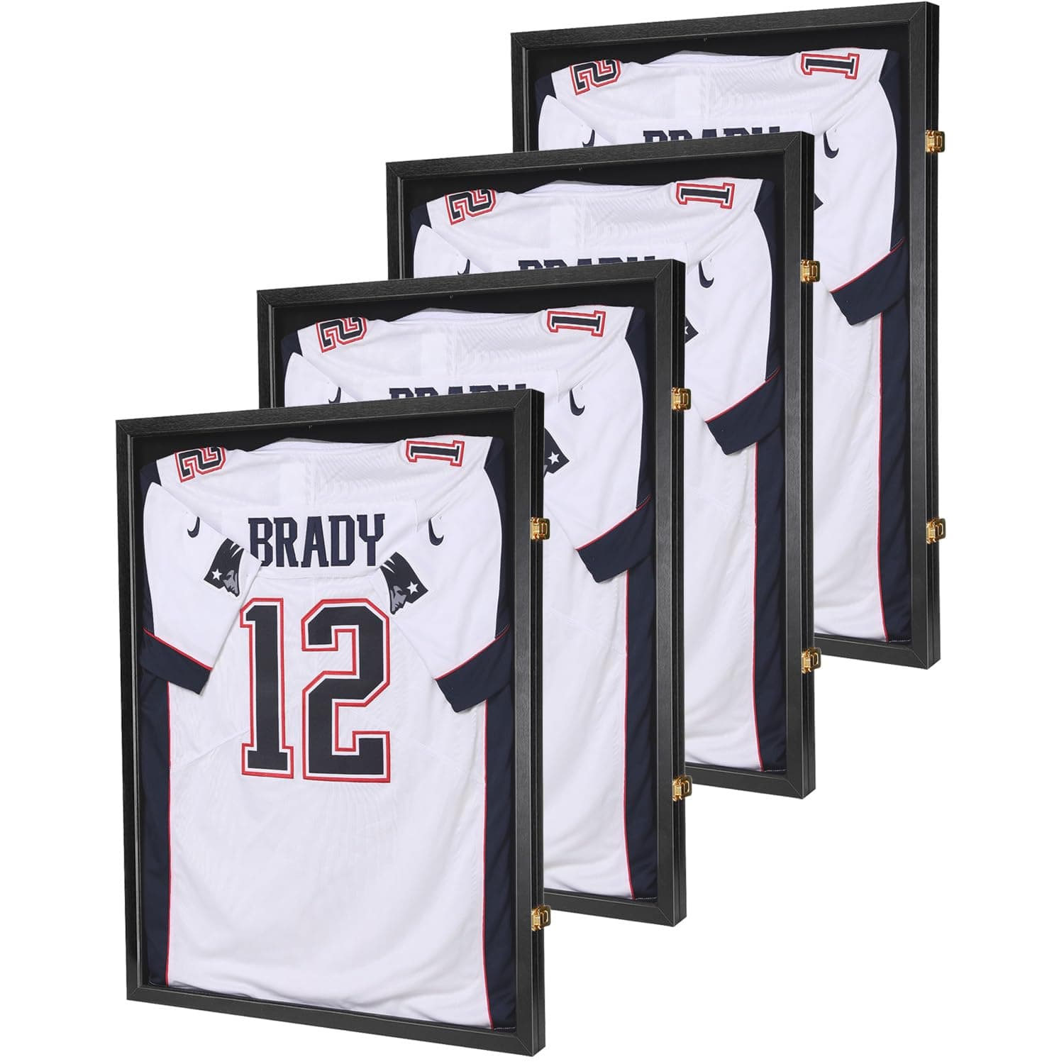 Jersey Wooden Frame Display Case -Shadow Box with 98% UV Protection Acrylic and Hanger for L or XL Baseball Basketball Football Hockey Sport Shirt and Uniform (Black, 4 Packs)