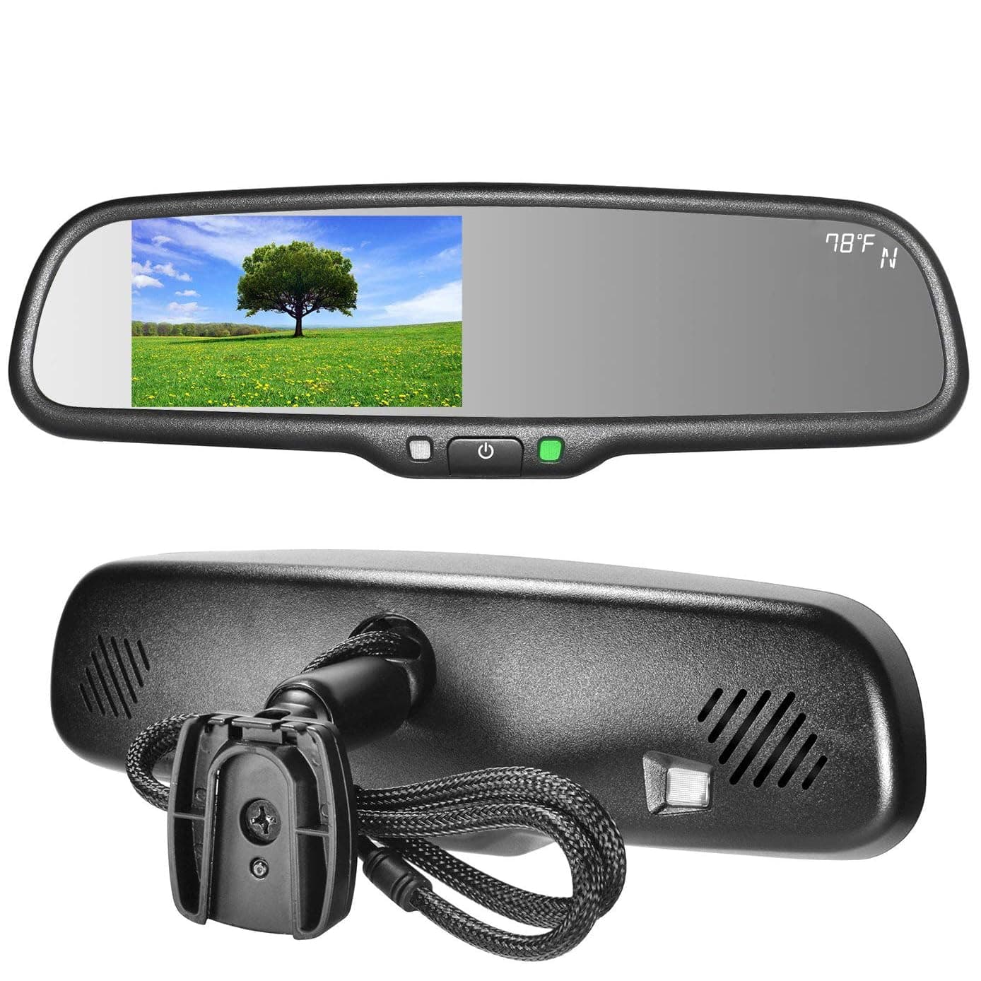 Master Tailgaters 10.5" OEM Rear View Mirror with 4.3" LCD Screen + Compass & Temperature | Rearview Universal Fit Mount | Auto Adjusting Brightness LCD | Anti Glare | Full Original Mirror Replacement