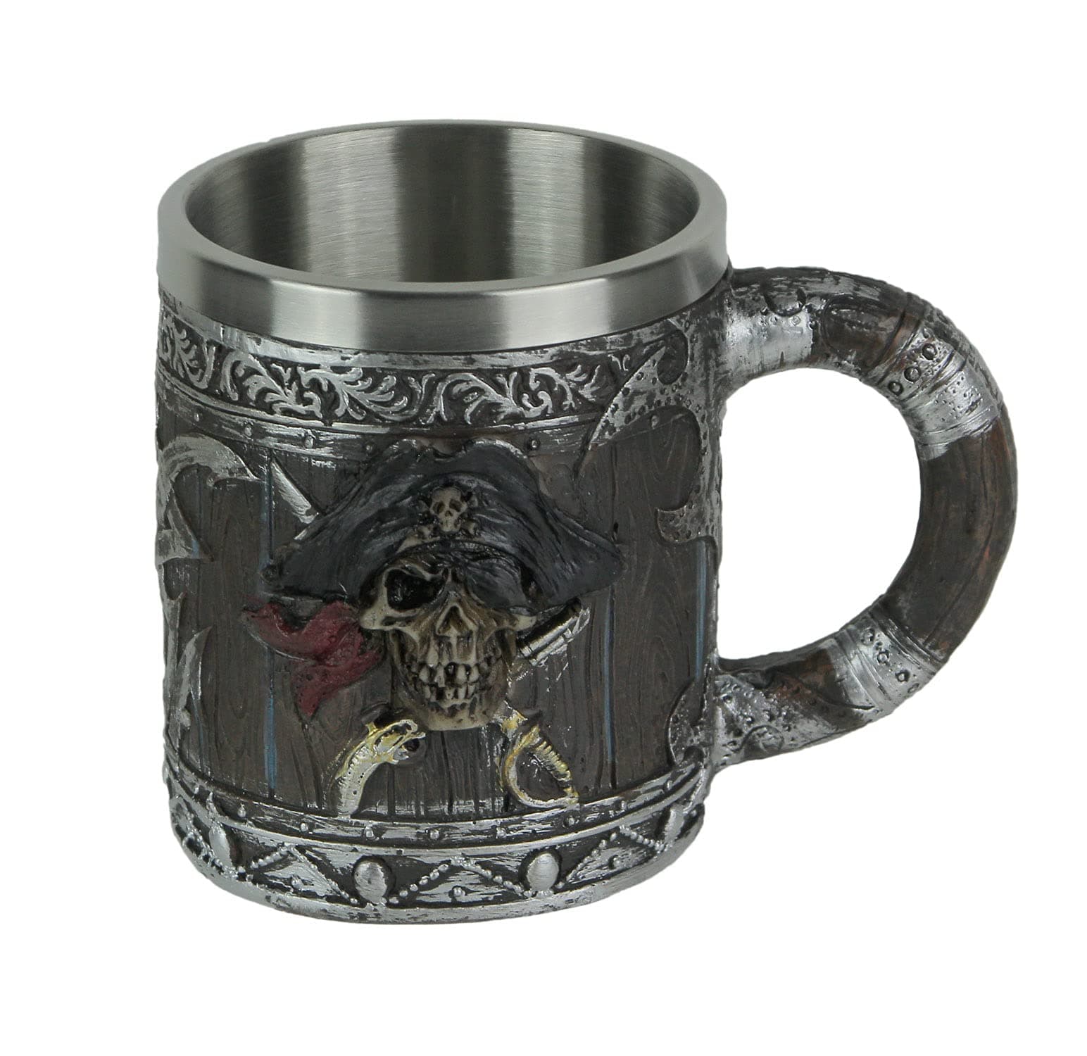 Wood Look Pirate Skull Drinking Tankard Gothic Coffee Cup Mug
