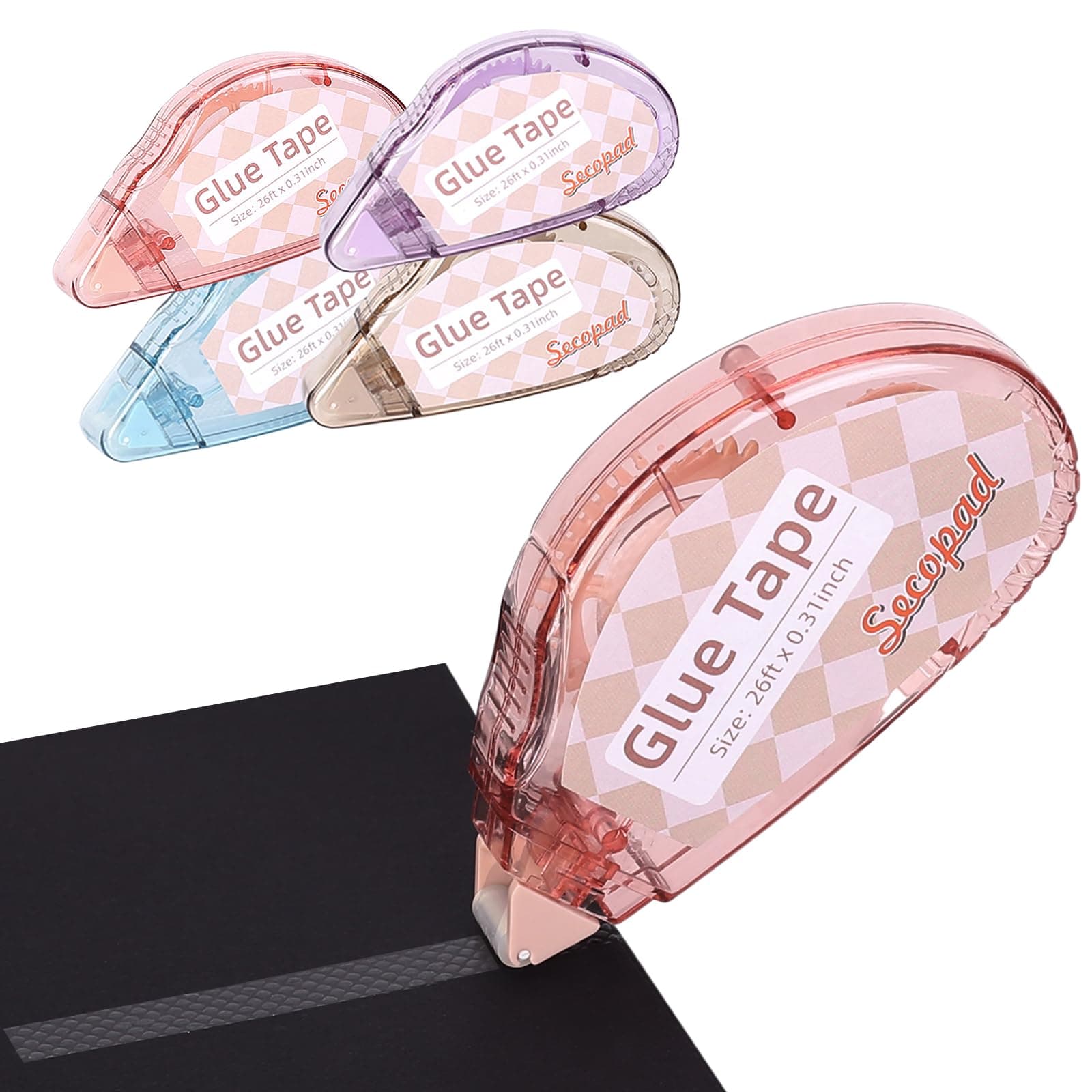 Secopad Scrapbook Tape, 4 Pack Double Sided Tape Roller for Crafts, Adhesive Glue Runner Scrapbooking Supplies Journaling School Office Teacher Supplies for Kids and Adults, 0.3IN x 26FT