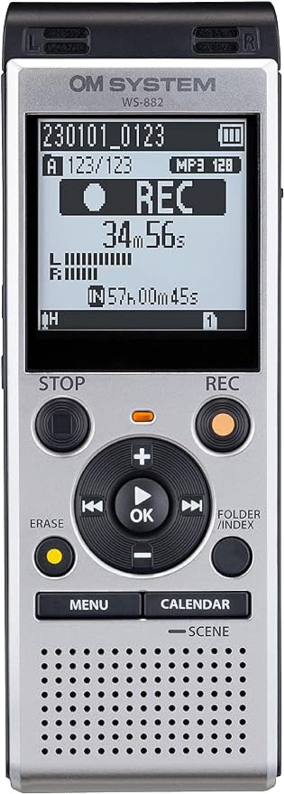 OM SYSTEM OLYMPUS WS-882 Digital Voice Recorder, with Linear PCM/MP3 Recording Formats, USB Direct, 4gb Playback Speed and Volume Adjust, File Index, Erase Selected Files