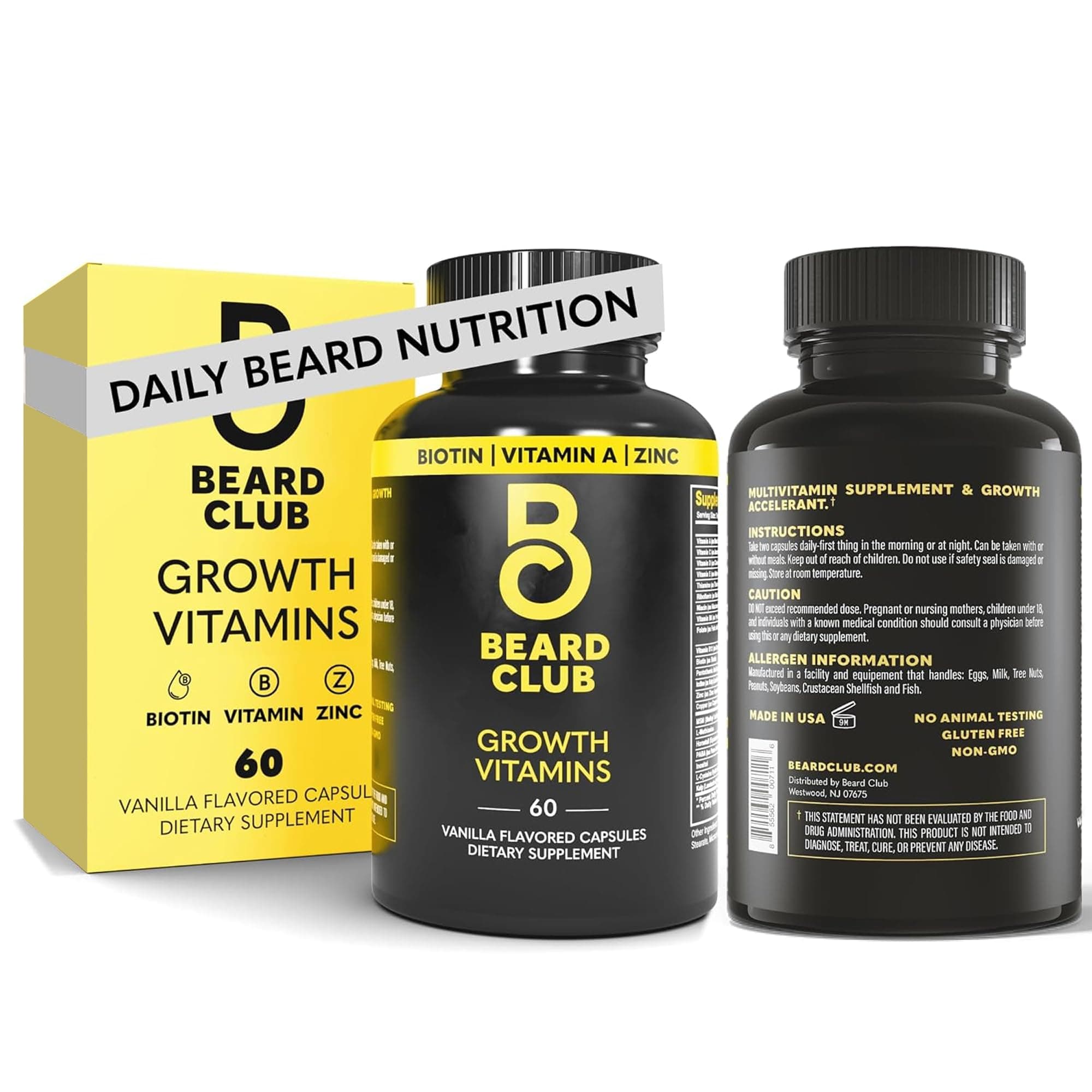 Biotin Beard Growth Vitamins - Support A Thicker Fuller Beard, Fill in Patches - Minerals & Multi-Vitamins Help Support and Stimulate Healthier Facial Hair Growth