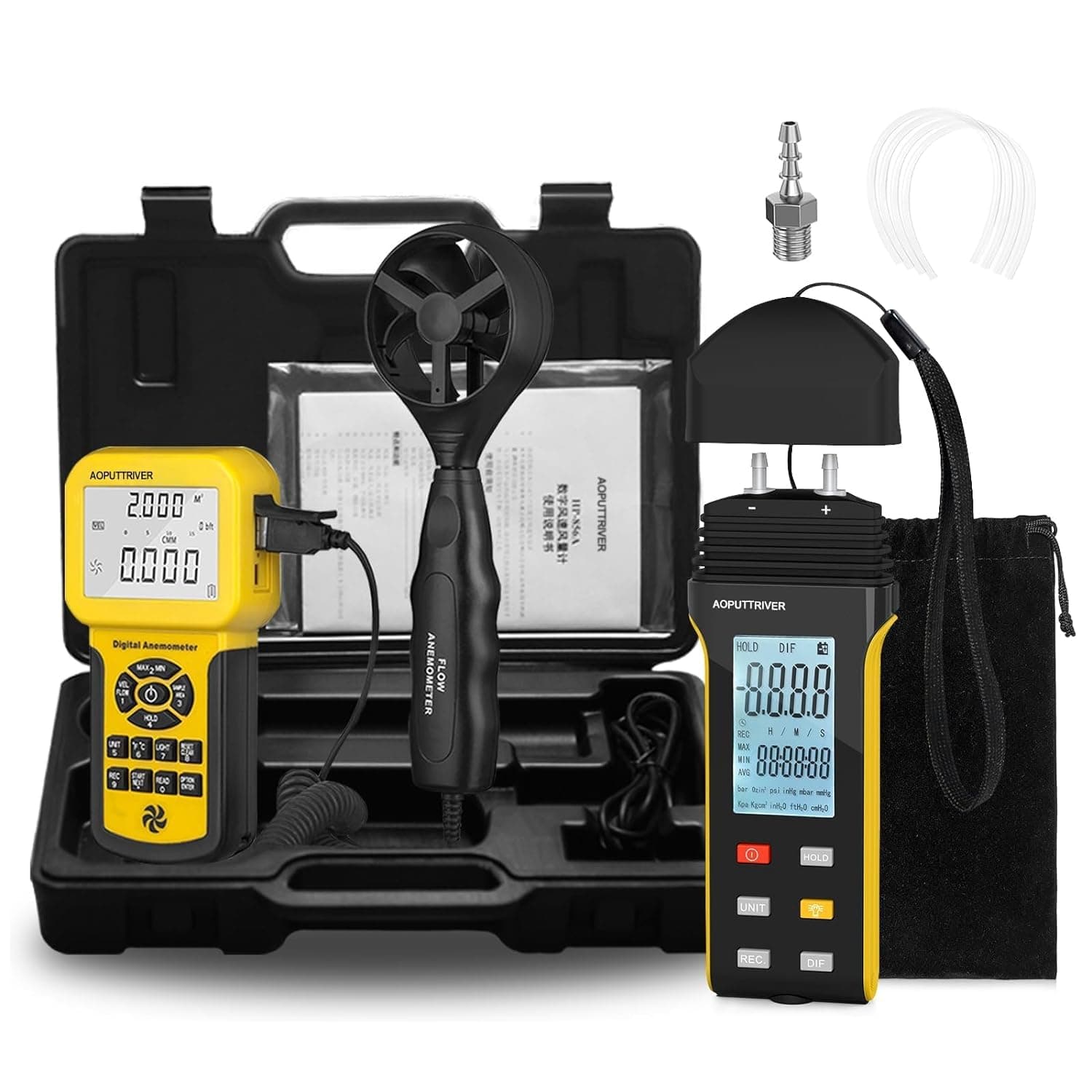 AP-846A CFM Anemometer Air Flow Meter with HVAC Manometer Digital Gas Pressure Meter AP-189A Manometer HVAC (2Packs)