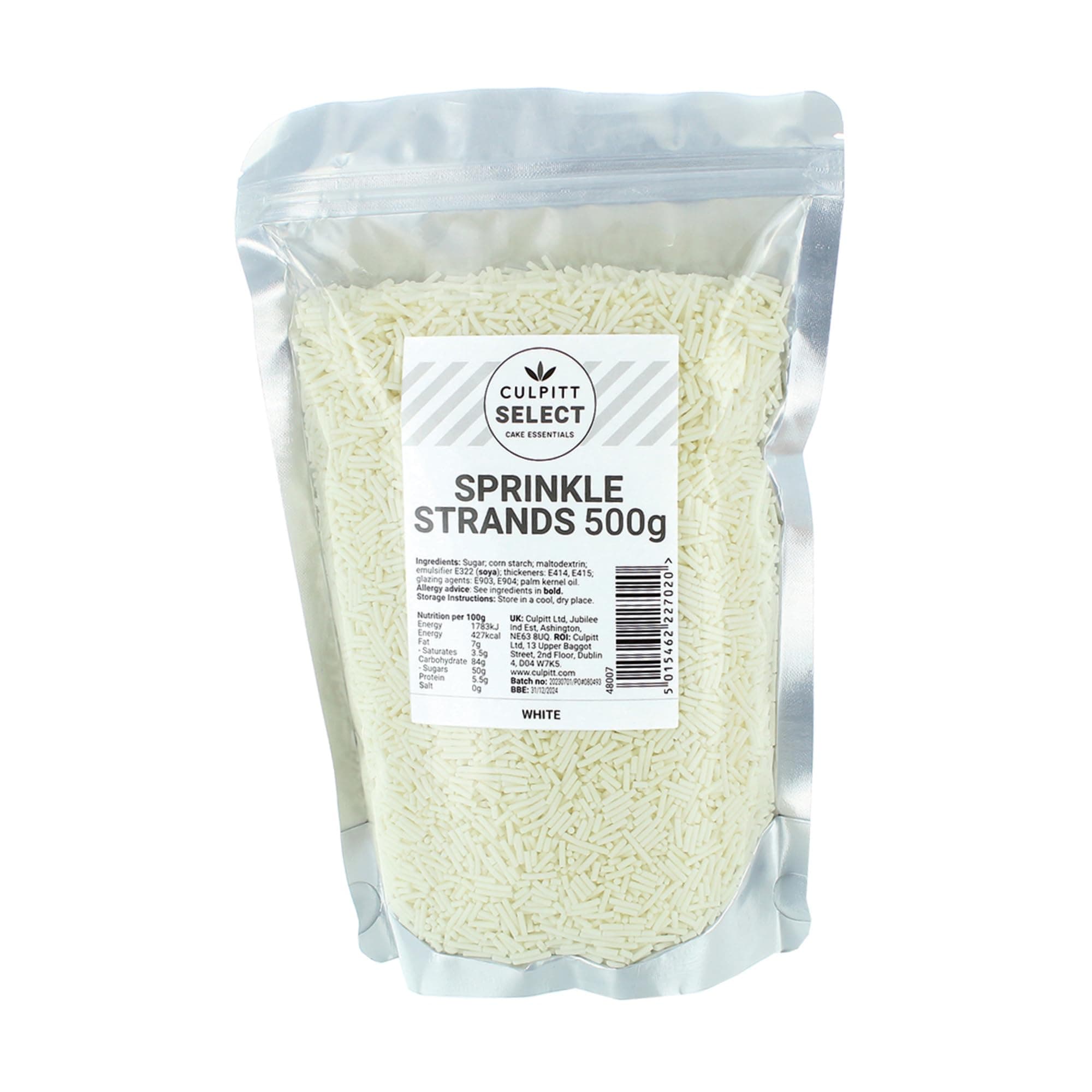 Culpitt Select Sprinkles | White Sugar Strands, Cake Sprinkle Decorations For Cakes, Cupcakes, Cookies, Ice Cream, and Desserts | 500g