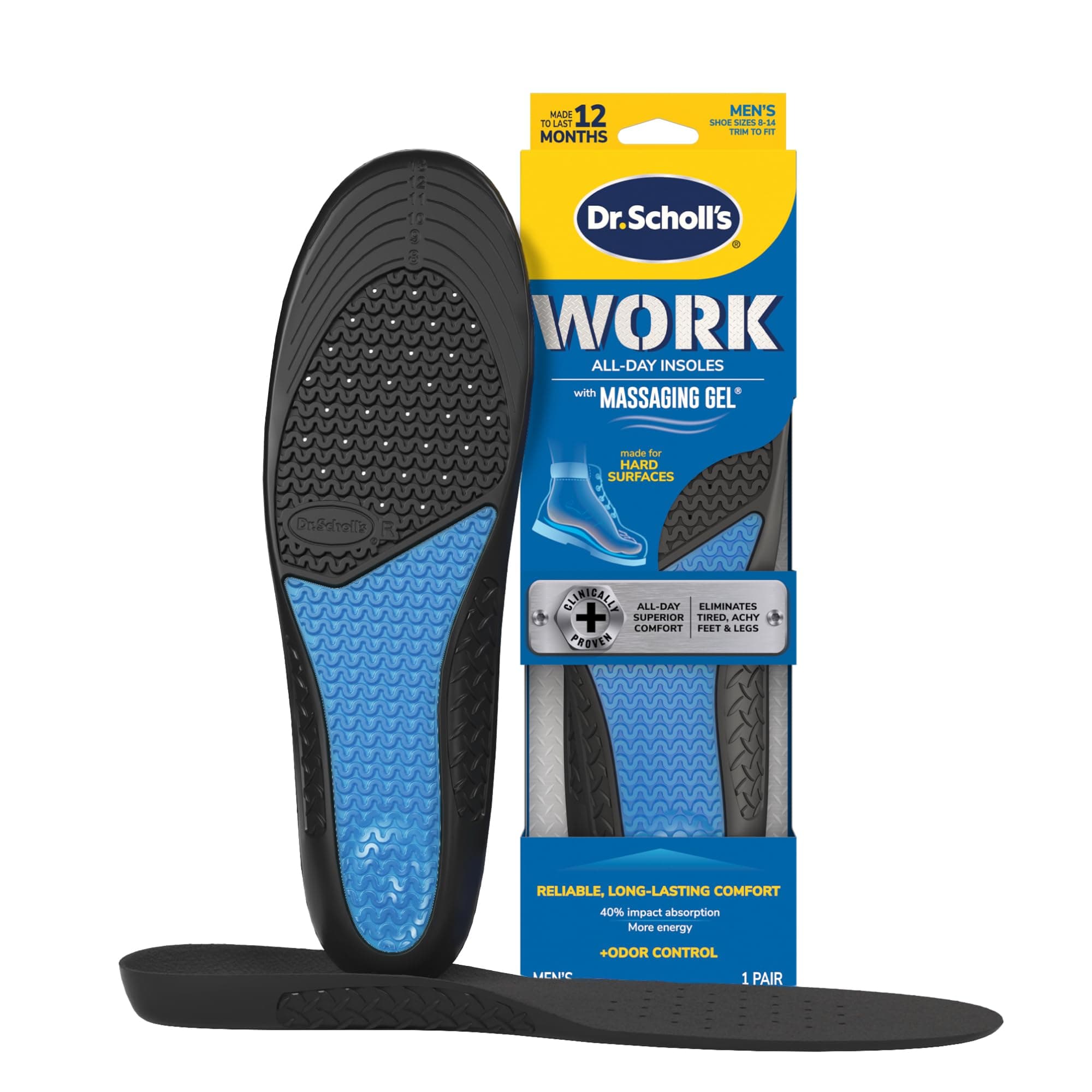 Work Massaging Gel, Advanced Insoles for Shoe Inserts, Standart, For Men, 1 Pair