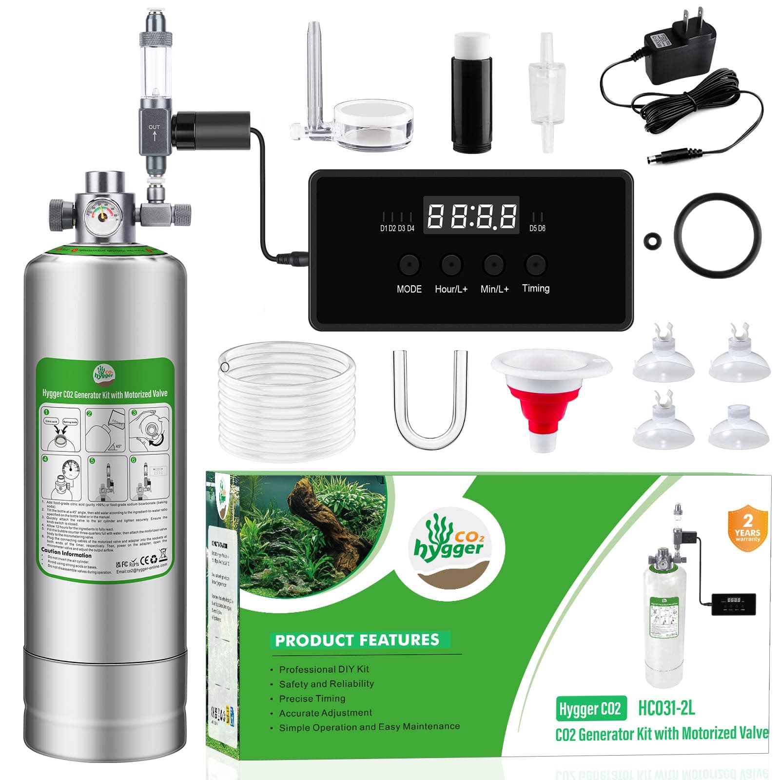 Upgraded 2L/5L Aquarium CO2 Generator System with Timer-Enabled Motor Valve, Upgrade CO2 System Kit with Quick-Release Structure for Aquarium Plants Tanks (5L)