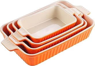 Bakeware Set of 4, Porcelain Baking Pans Set for Oven, Casserole Dish, Ceramic Rectangular Baking Dish Lasagna Pans for Cooking Cake Kitchen, Orange(9.4"/11.1"/12.2"/14.7"), Series BAKE.BAKE