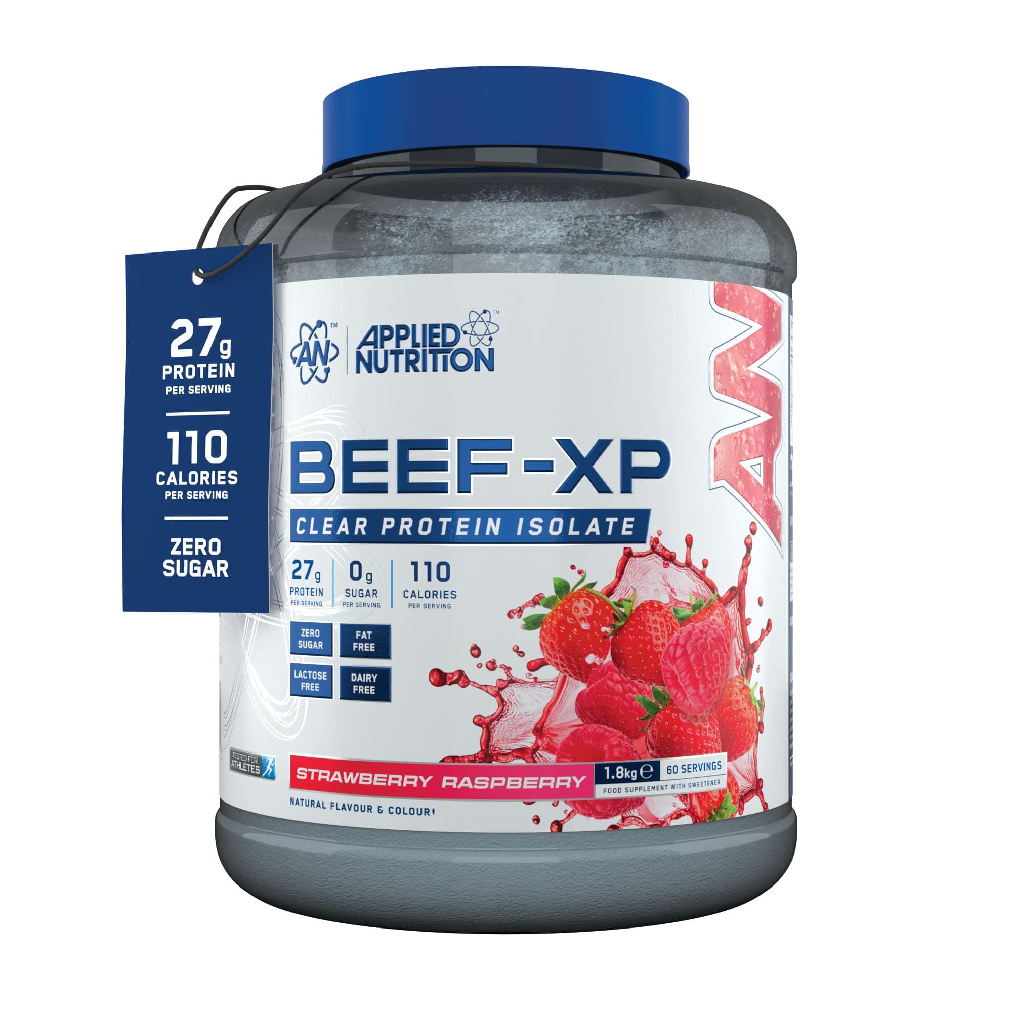 Beef XP - Clear Hydrolysed Protein Isolate, Fruit Juice Style, Dairy Free, Lactose Free, Zero Sugar, Low Fat (1.8 kg, Strawberry & Raspberry)