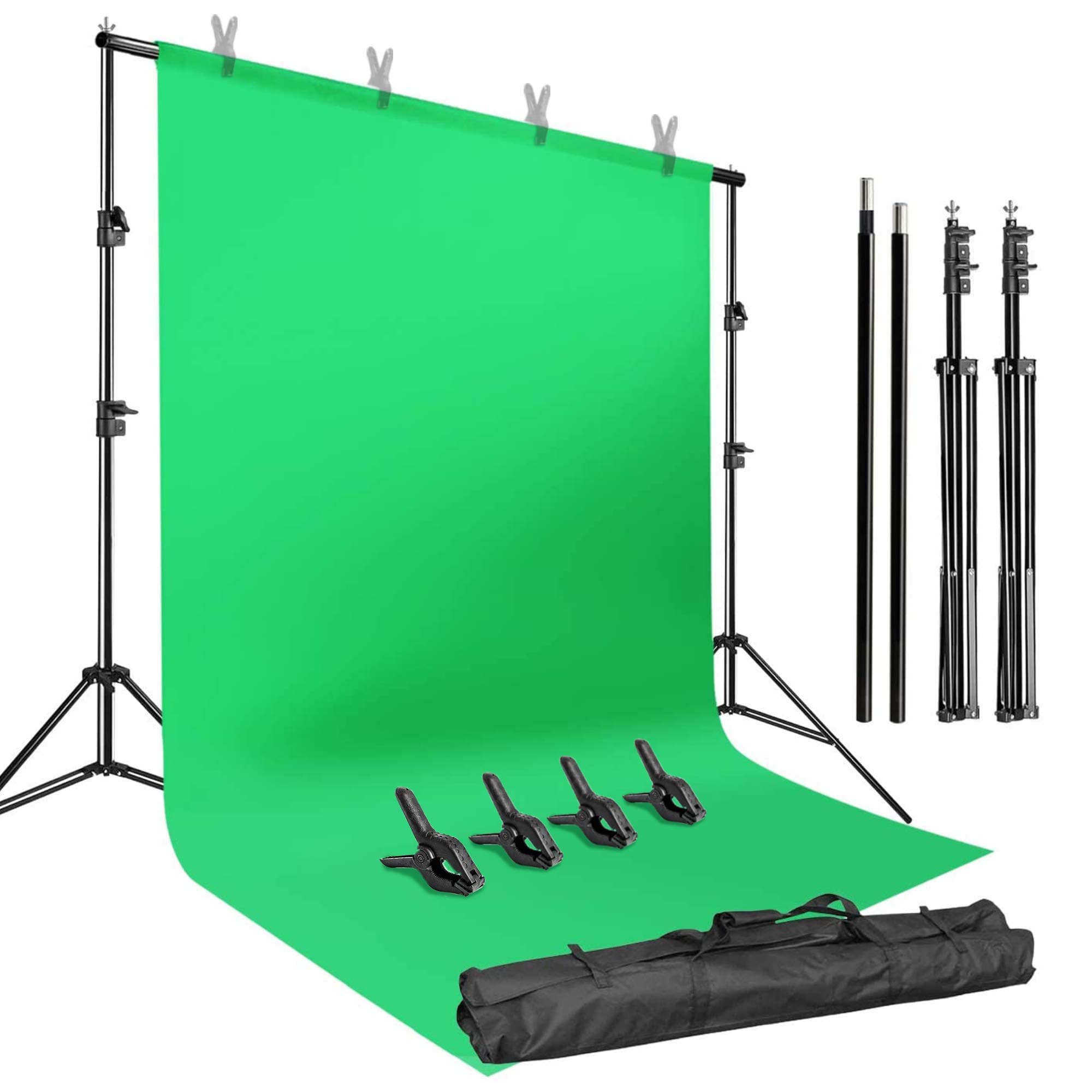 LS LIMO STUDIO LIMOSTUDIO Photo Video Studio 10 ft. Adjustable Background Stand Backdrop Support System Kit with 5 x 10 ft. Green Background Backdrop Screen Muslin Fabric for Photography, AGG2983