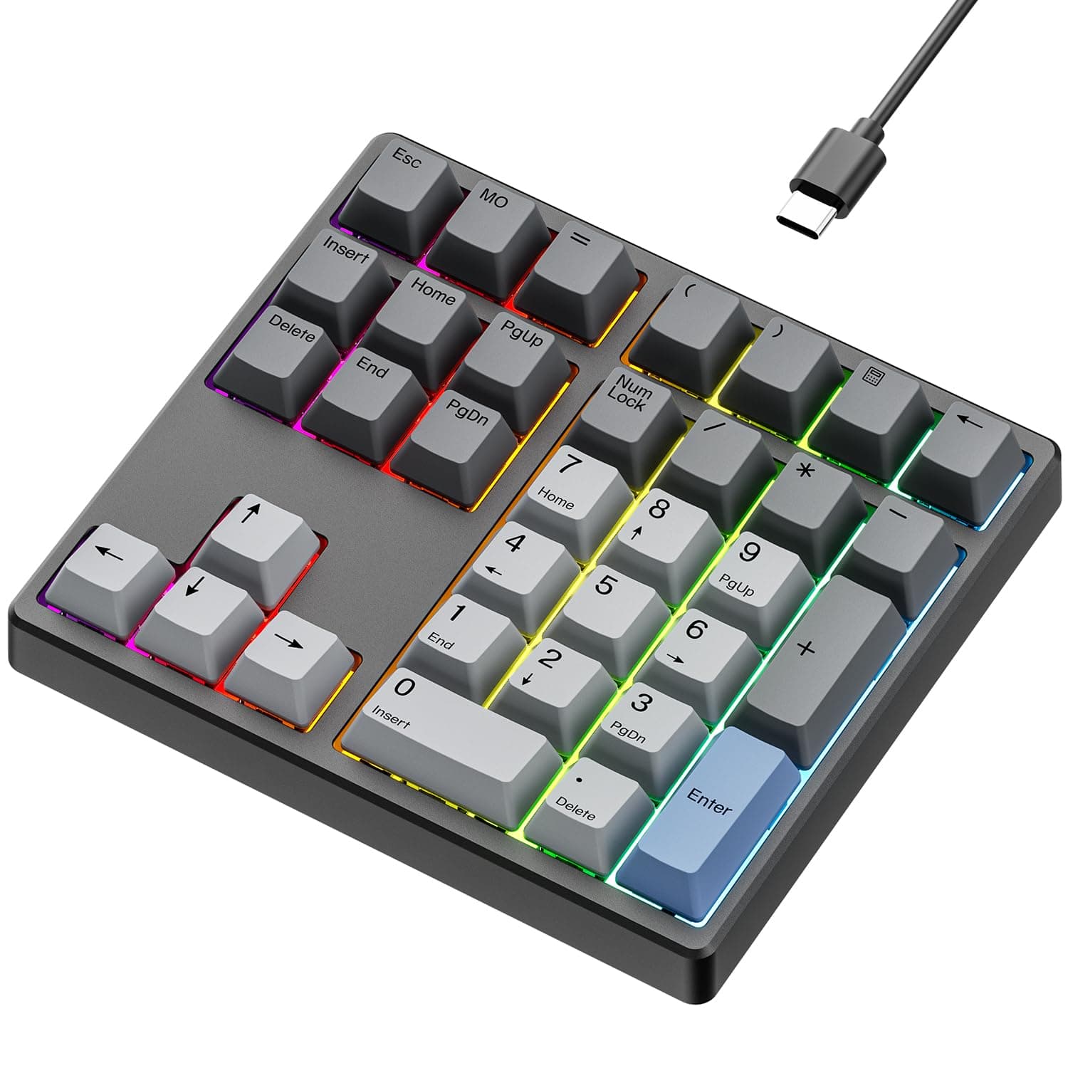 MF34 Wired Mechanical Number Pad, QMK/VIA Programmable, 34 Keys Hot Swappable Numpad, Custom RGB Backlit with PBT Keycaps for Laptop, MacBook, PC Desktop, Compact Keyboards(Black, Linear Switch)