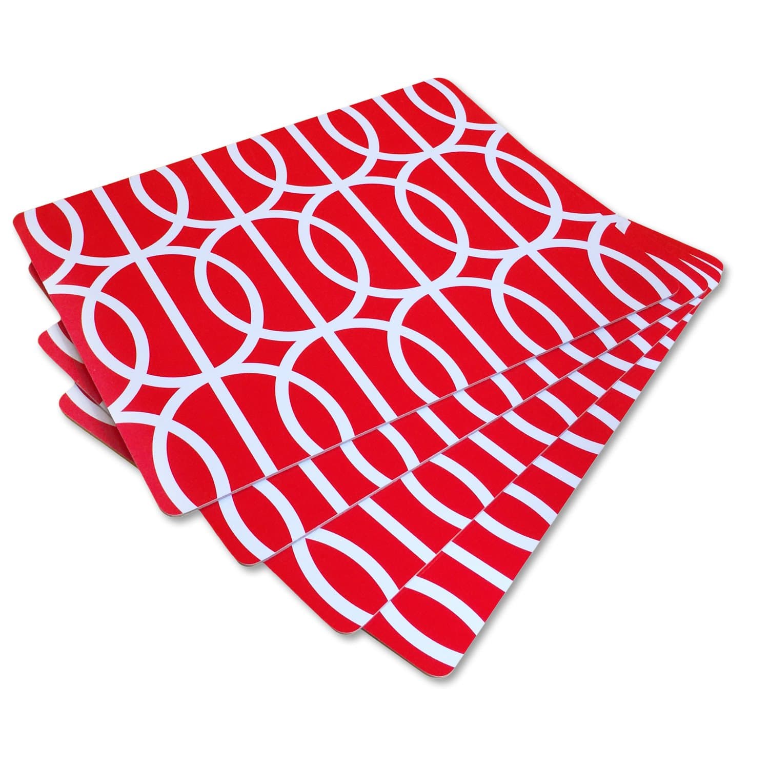 Quirky Cool Cork Back Designer Placemats, 4pc Set, Red (4 COLORS AVAILABLE)