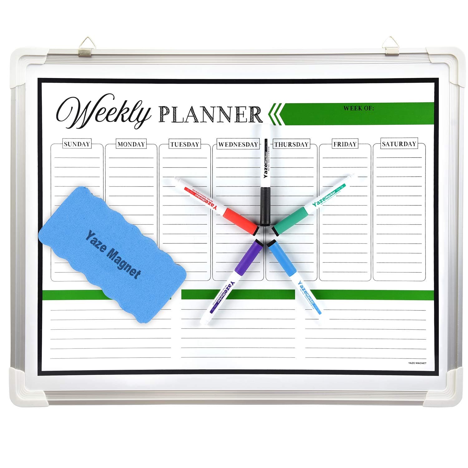 Weekly Schedule White Board for Wall - Dry Erase One Week Whiteboard Planner - 24X18" - 5 Magnetic Markers & Large Eraser - Hanging Daily Family Task Organizer - Days of Week Chore Planning Pad