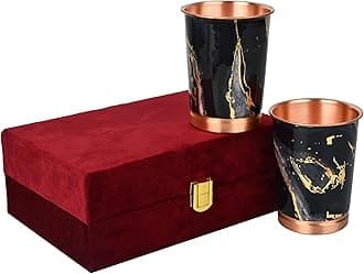 Copper Premium Black Gold Design Set of Two Glass with Elegant Gift Box, 250 ML