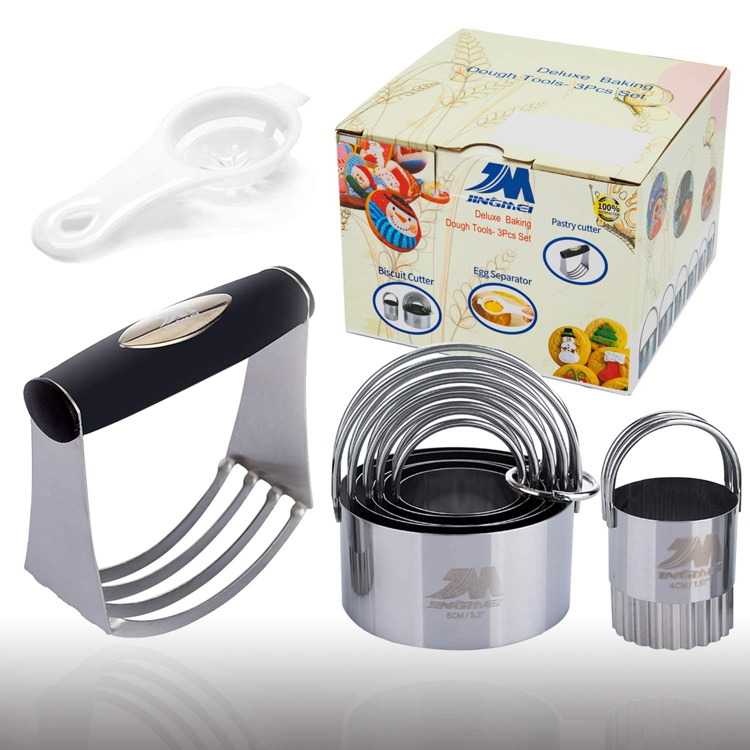 M JINGMEI Pastry Cutter Set Biscuit Cutter Set (5 Circle+1Fluted Edge) Dough Blender Mixer Cookie Cutters Round Baking Dough Tools Pastry Utensils Egg Separator Gift Package