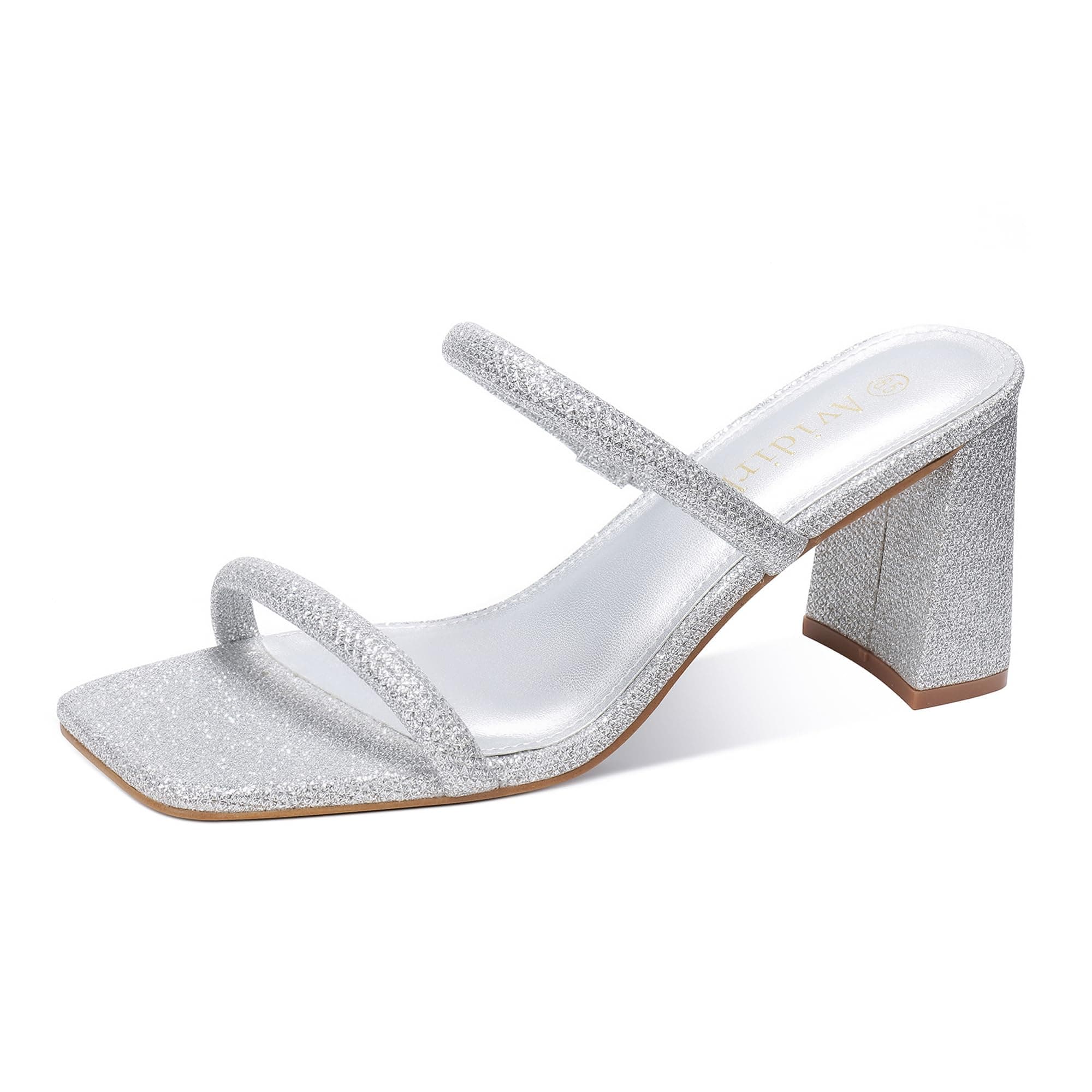 Women's Square Open Toe Heeled Sandals Two Strap Mules Slip On Block Chunky Mid Heels Sandals