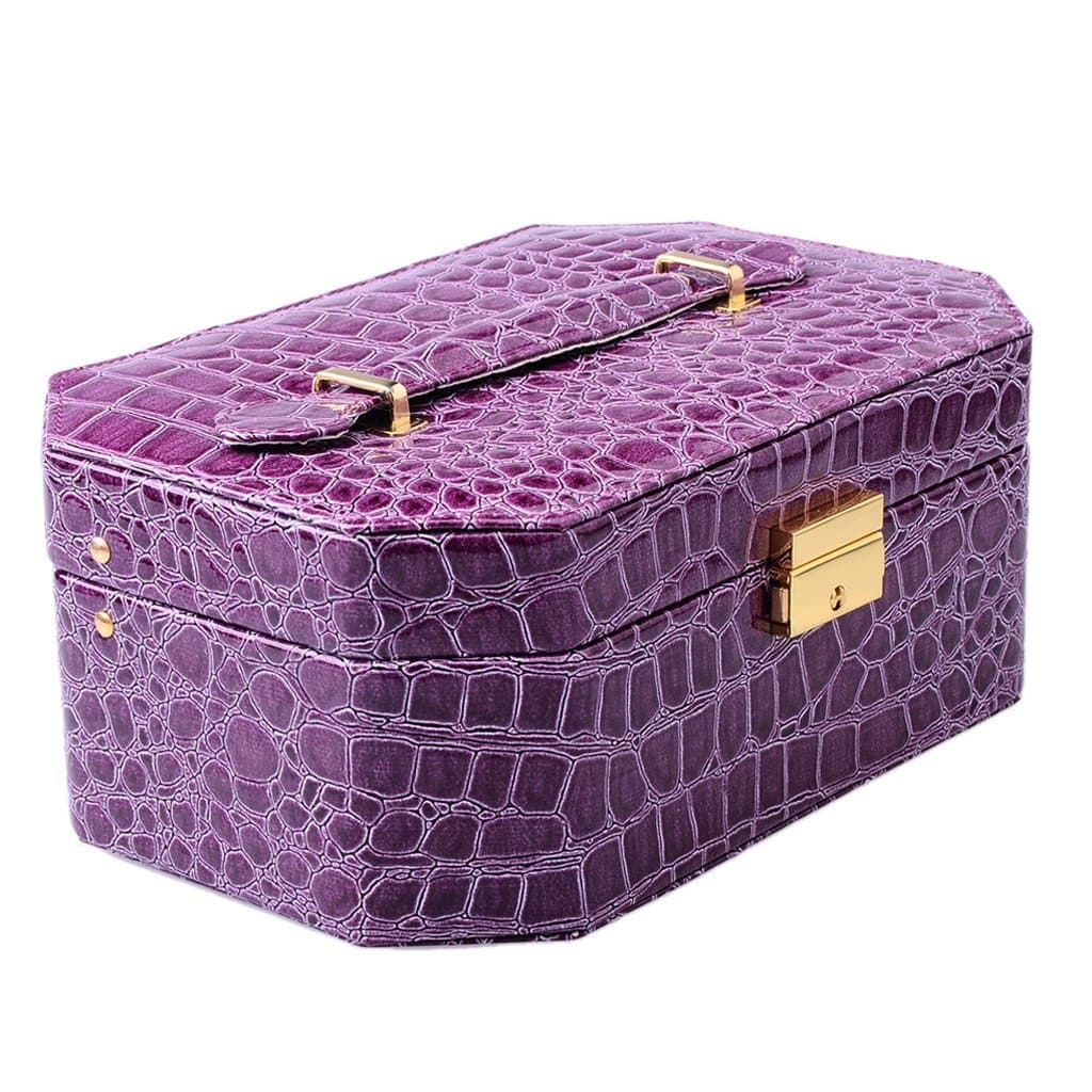 WILL GEM Portable Double Layers Inside PU Leather Jewerly Box for Travel Home Use Purple