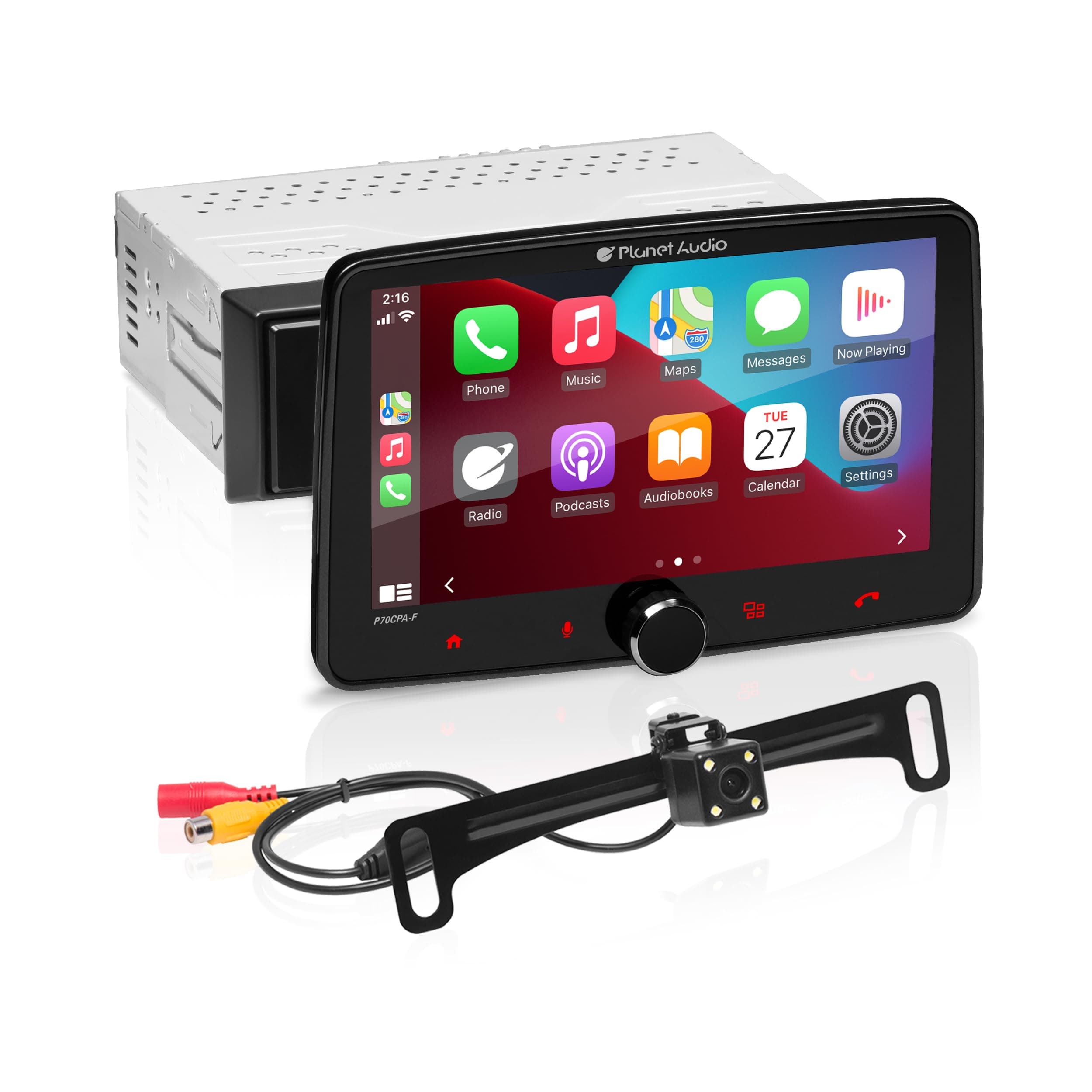 P70CPA-CF Car Stereo - Apple CarPlay, Android Auto, Single Din, 7 Inch Touchscreen, Bluetooth, No CD DVD Player, AM/FM Radio Receiver, Backup Camera