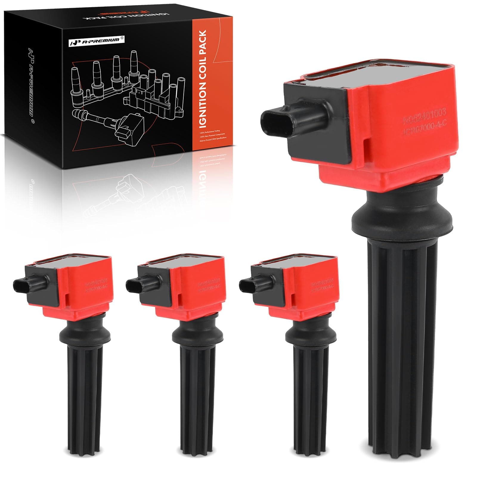 Ignition Coil Pack Compatible with Ford Explorer Focus 2.0L/2.3L 2012-2018, Fusion 2.0L Turbo/Hybrid 2013-2020 & Lincoln MKZ 2.0L Turbo 2013-2020 & Jaguar XF 2.0L 2013-2015 - Red, Set of 4