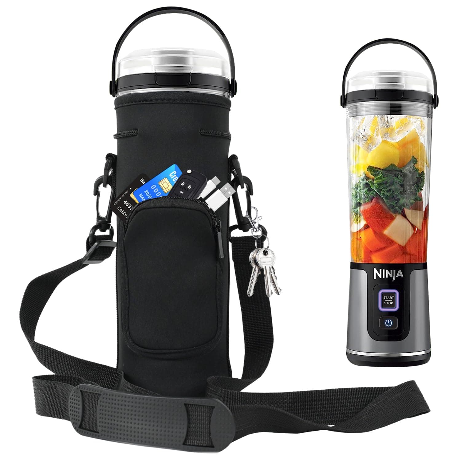 Storage Sleeve Bag for Ninja Blast Portable Blender with Shoulder Strap and Accessory Pocket Compatible with Ninja BC151NV/BC51NV/BC151BK/BC151CR/BC151EM/BC151PR/BC151WH Blast Portable Blender(Black)