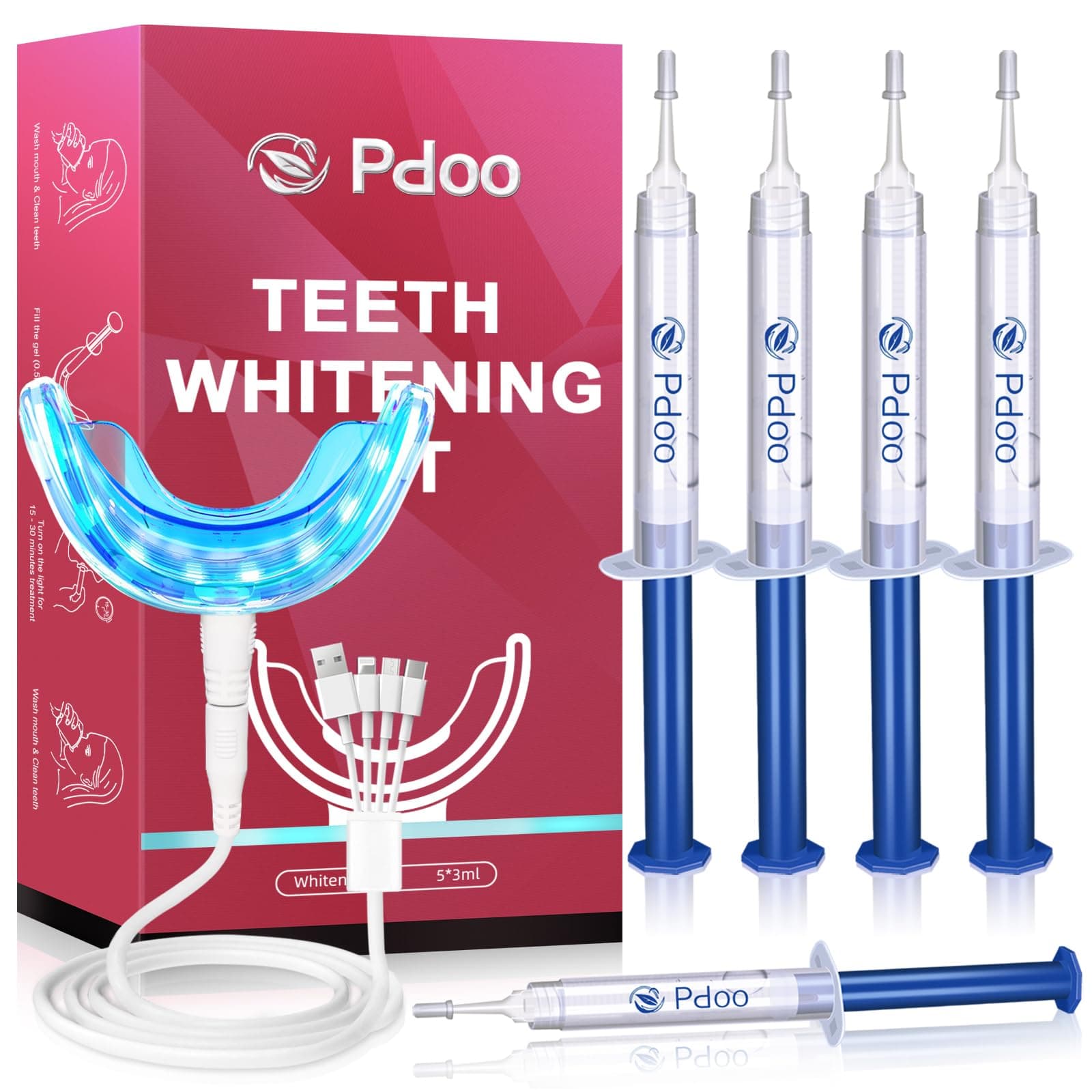 Teeth Whitening Kit with LED Light for Sensitive Teeth, Fast Results Whitening at Home, Teeth Whitening Gel Helps Remove All Kinds of Stain