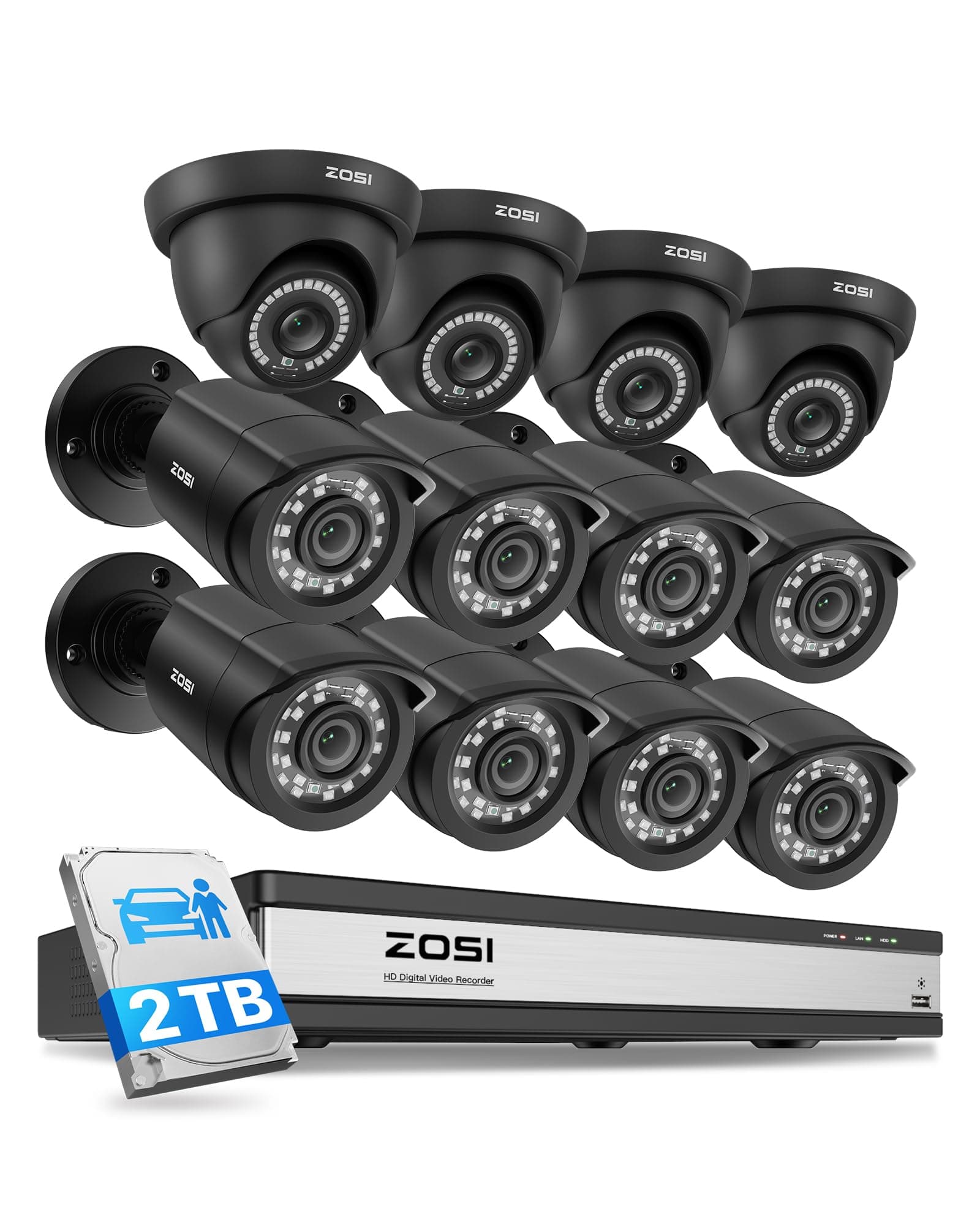 ZOSI 16CH 3K Lite Security Camera System with 2TB HDD,AI Human/Vehicle Detect...