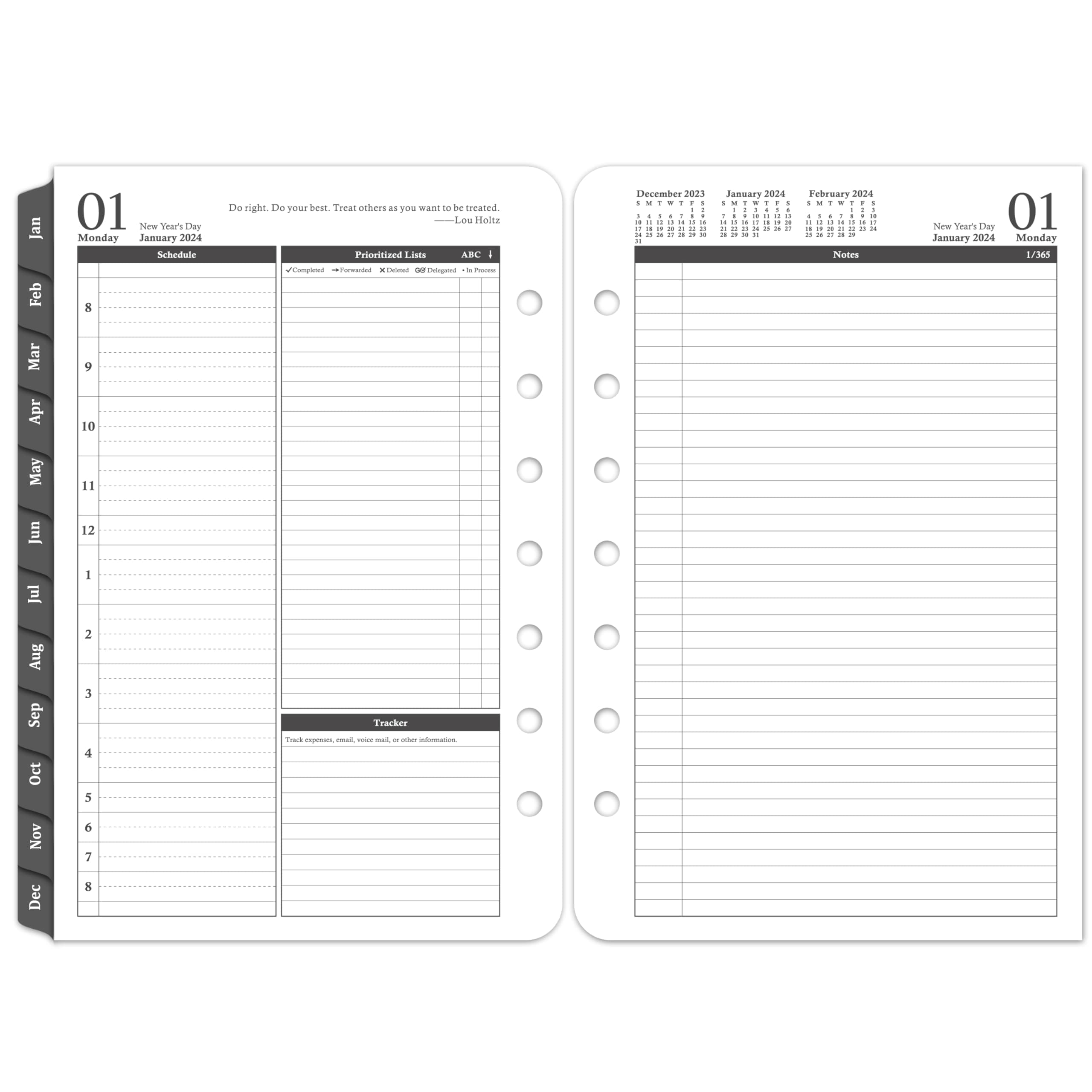 2025 Planner Refills – Jan 2025 - Dec 2025, 2-Page Per Day Daily ＆ Monthly Planner, 5.5" x 8.4" Ring-Bound Organizer, Tabs, Quotes, Prioritized Task, Daily Tracker/Notes, Appointment Schedule - Grey