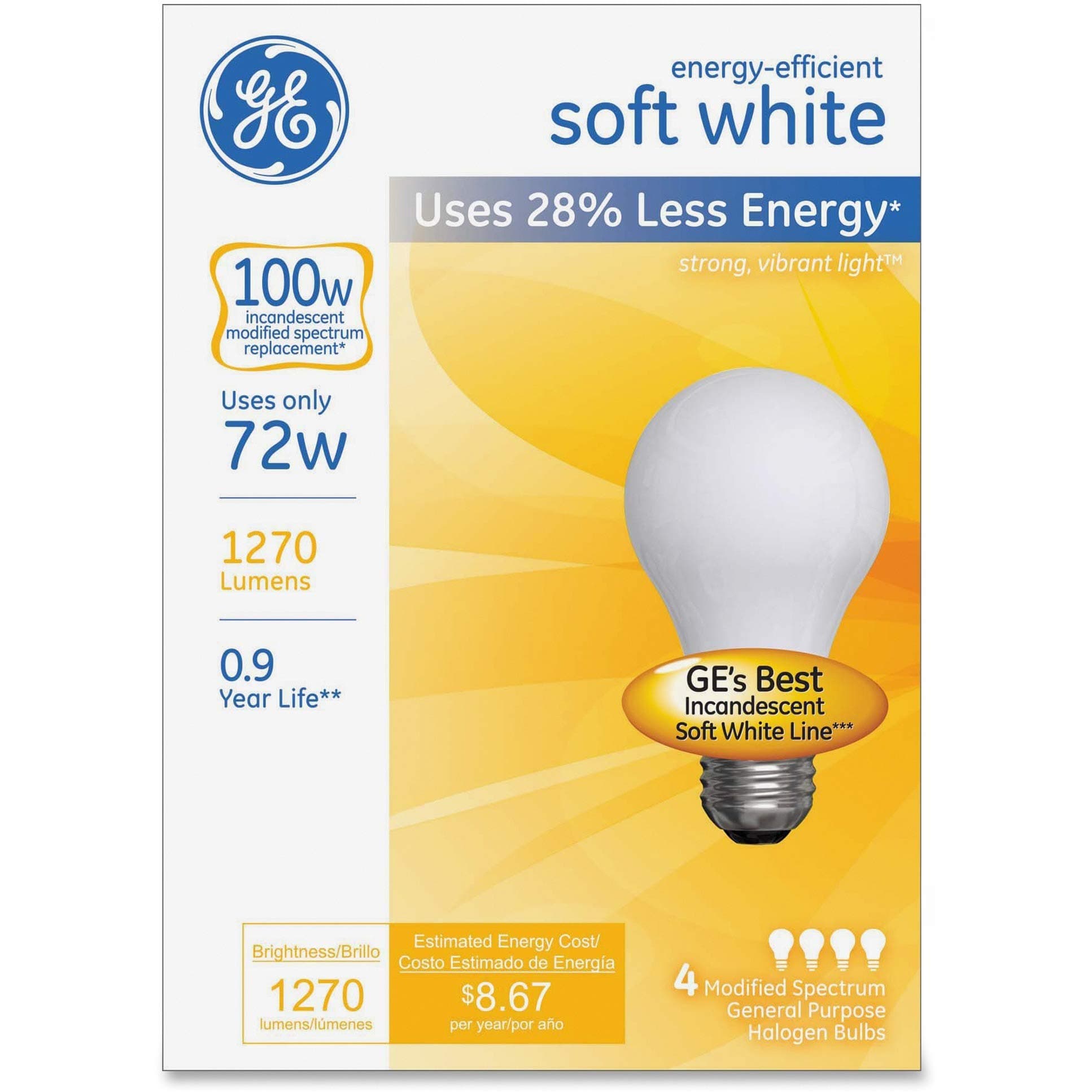 G E Lighting 66249 A-Line Halogen Light Bulb, Soft White, 72-Watt, 4-Pk. - Quantity 12