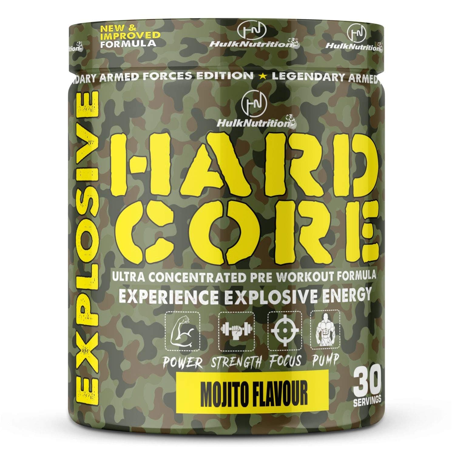 Hulk Nutrition Hardcore Pre-Workout with Beta-Alanine, Creatine Monohydrate, L-Citrulline, L-Arginine & AAKG for Lean Muscles Building, Strength, Mental Focus, Energy | Explosive, Powerful & Hyper Pumps | Caffeinated Fuel Punch for Men, Women & Athletes [30 Servings, Mojito]