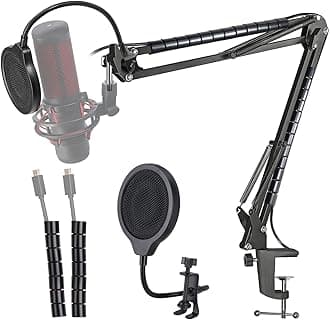 Hyperx Quadcast Mic Stand - Scissor Mic Boom Arm and 2 Cable Ties to Organize Cables Compatible with Hyperx Quadcast S to Improve Sound Quality by YOUSHARES
