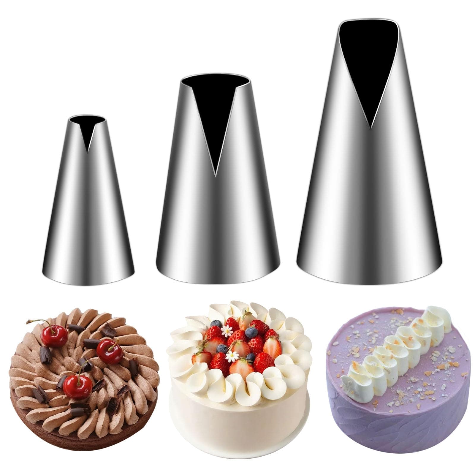 Suuker 3 Pieces Russian Piping Tips Set,V-shaped Wave Cake Decorating Nozzles Tips Piping Kit for Pastry Cupcakes Cakes Cookies Decorating Stainless Steel Kitchen Gadgets