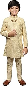 AHHAAAA Kids Ethnic Silk Blend Sequin Print Indo-Western Sherwani Set For Boys