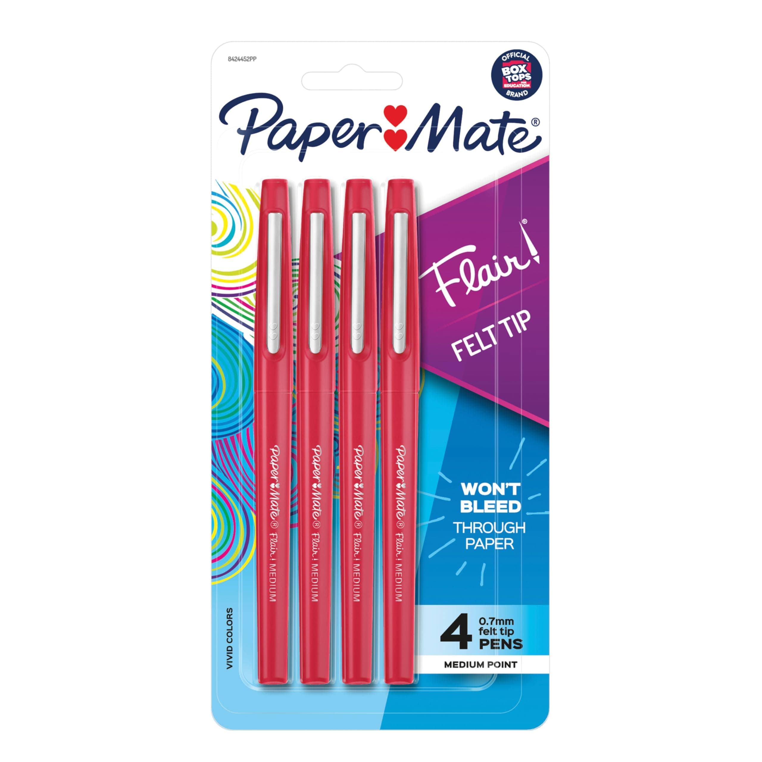 Flair Felt Tip Pens, Medium Point (0.7mm), Red, 4 Count
