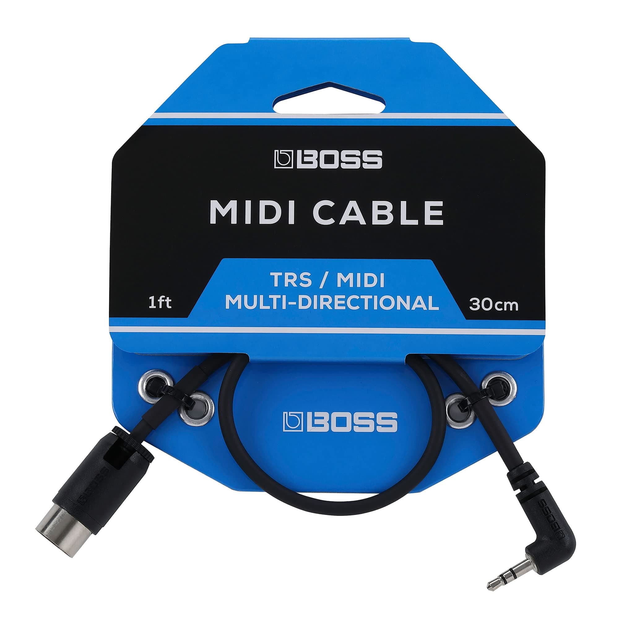 BOSS BMIDI-1-35 – 1ft / 30cm – Space-saving 3.5mm TRS to Multi-directional 5-Pin MIDI Cable – provides premium connectivity pedals